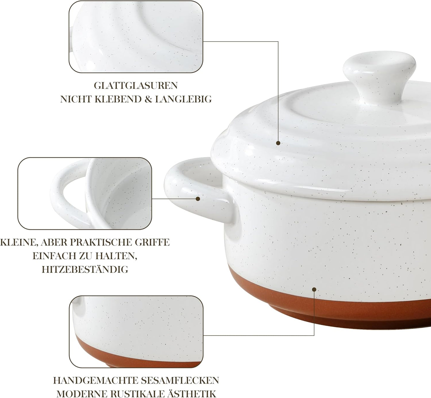 4-teiliges Cocotte Set mit Deckel, Vanilleweiss