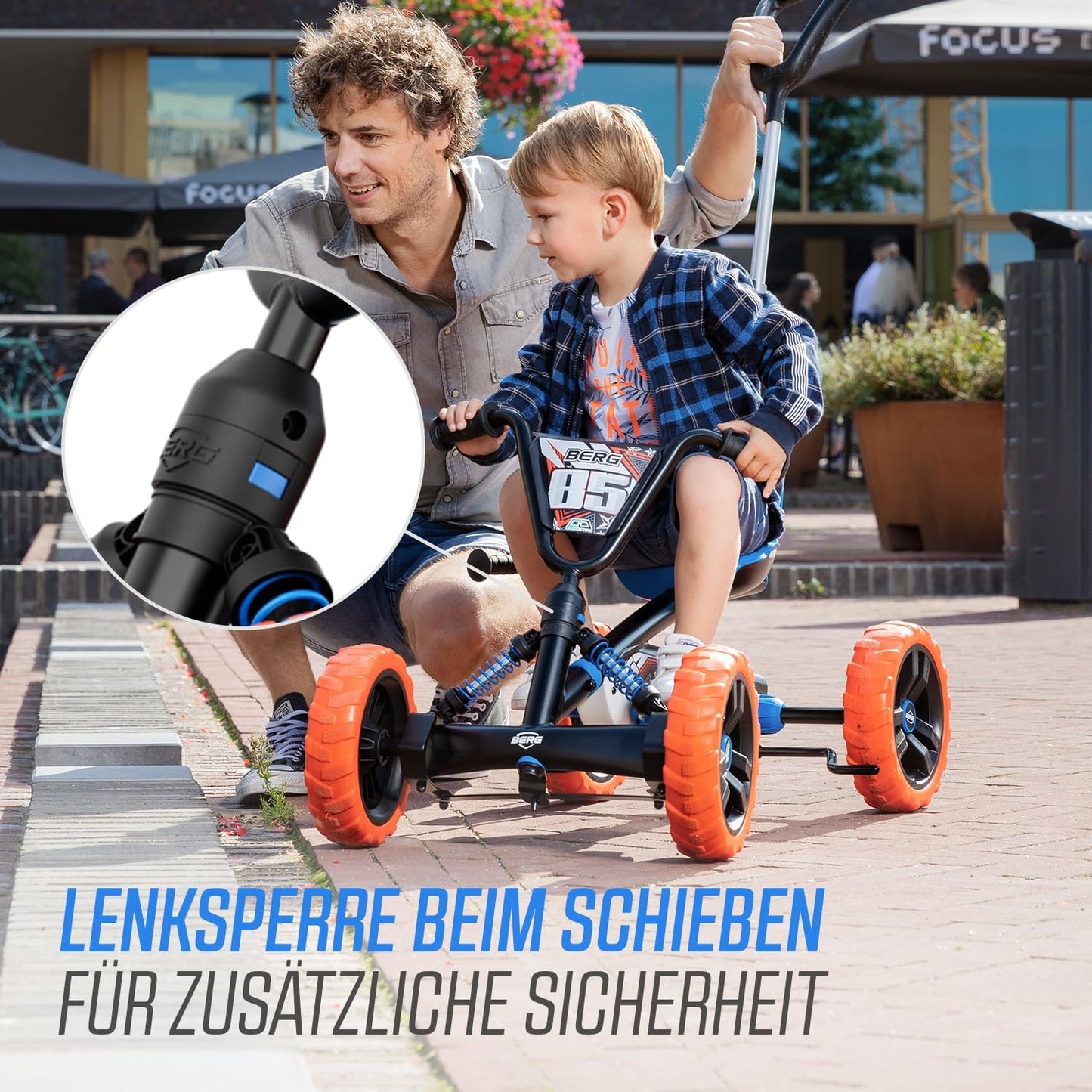 Pedal-Gokart Buzzy 2-in-1 mit Schubstange, Blue/Orange