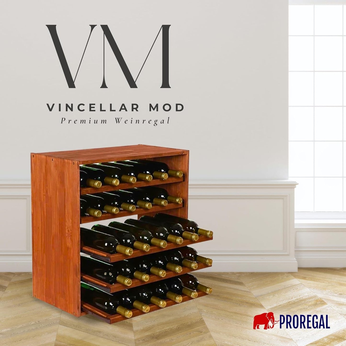 Modulares Weinregal, Auszug Modul für 30 Flaschen Kiefer Braun
