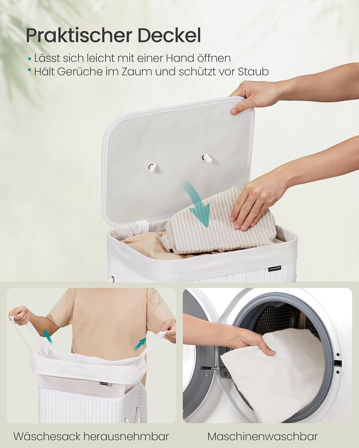 Wäschekorb mit Deckel, faltbar, 72 L Weiss