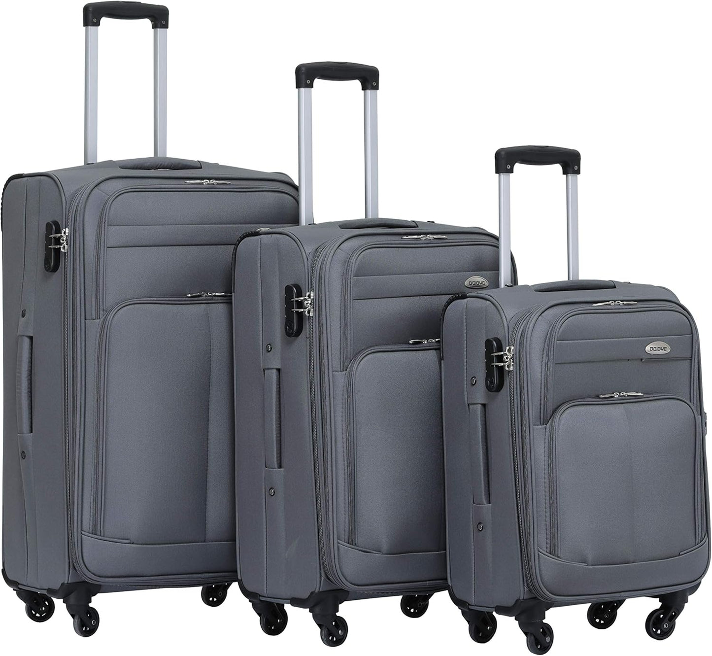 Kofferset mit Vordertaschen und Dehnungsfuge, Grau
