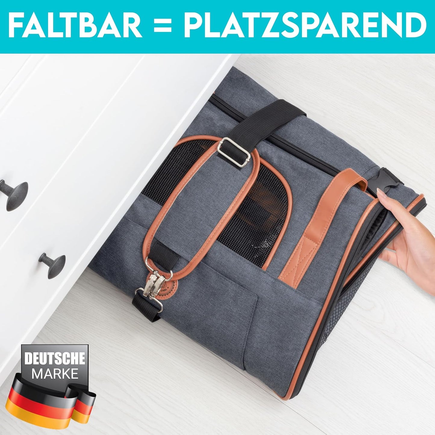 Hundetasche & Katzentasche faltbar, L 46 x B 35 x H 37 cm|Grau