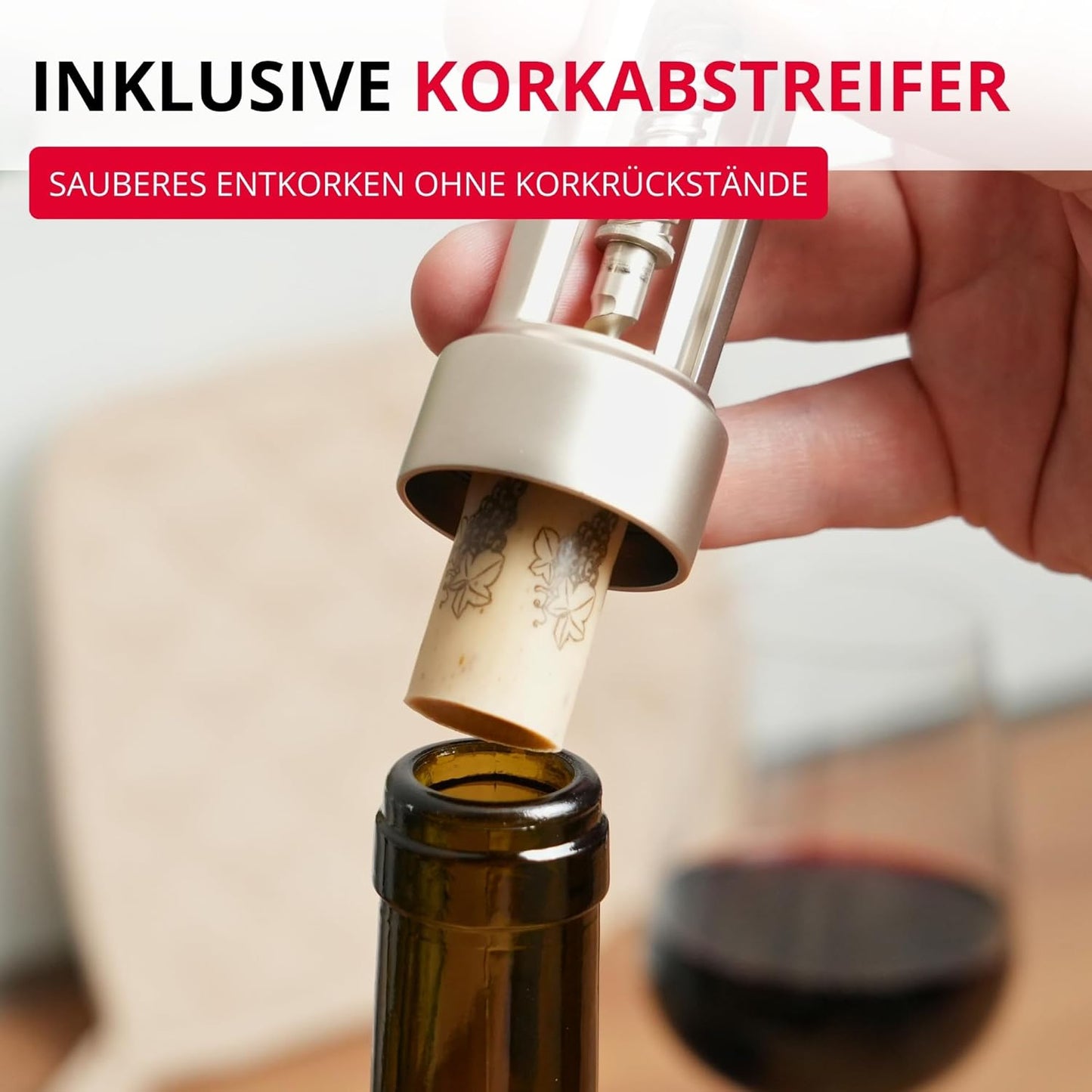 Glockenkorkenzieher mit Korkabstreifer, Barolo, Edelmattiert