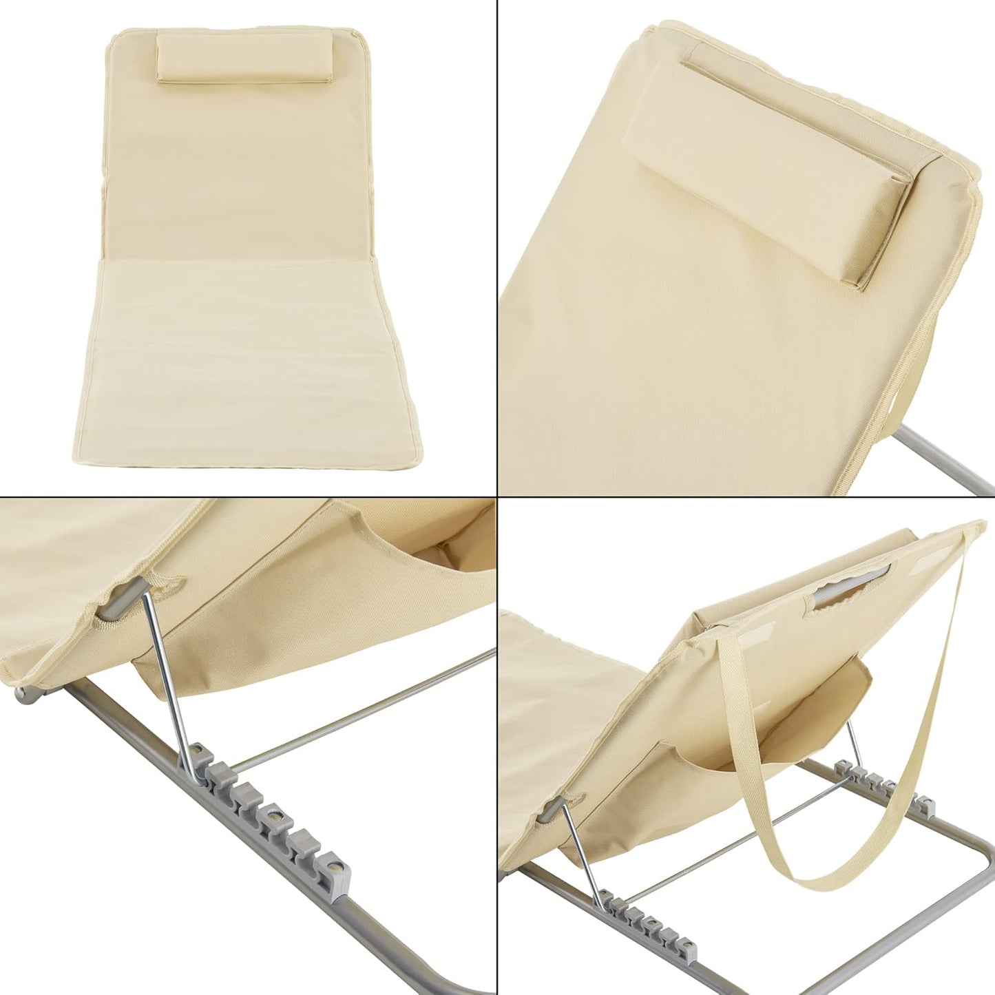 Strandmatte 2er-Set mit verstellbarer Rückenlehne, Beige