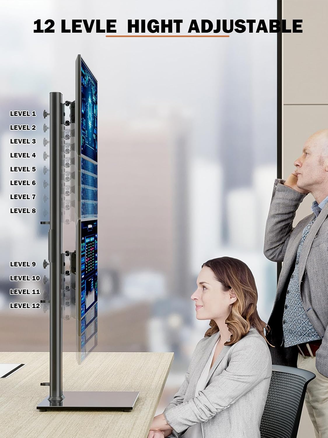 Vertikaler Dual Monitor Ständer für 13-34 Zoll Bildschirme, Schwarz