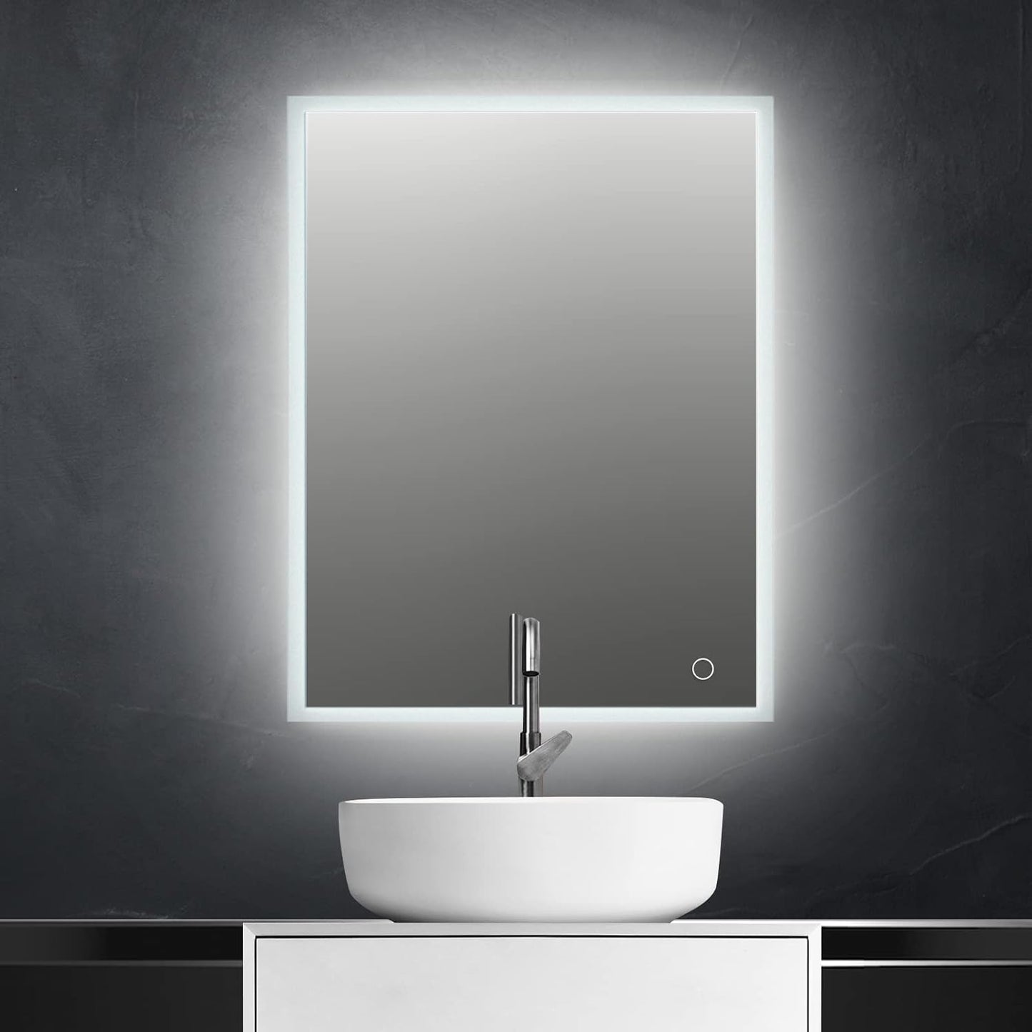 LED-Badezimmerspiegel 50x70cm dimmbar mit Touchschalter, 70L x 50B cm, 1 Touchschalter + 3 Lichtfarben