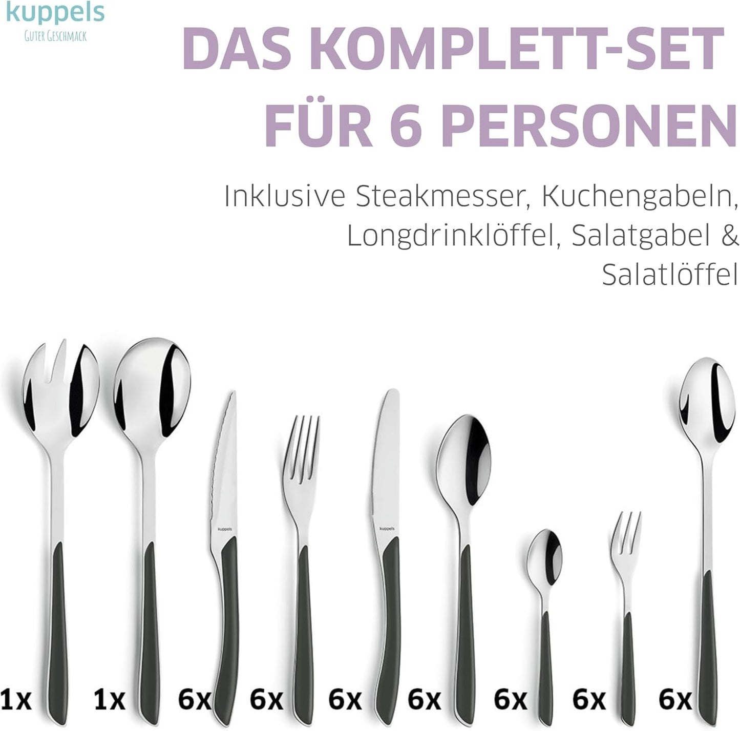 PRISMA Besteckset für 6 Personen, 24-teilig Schiefergrau | 44-teilig