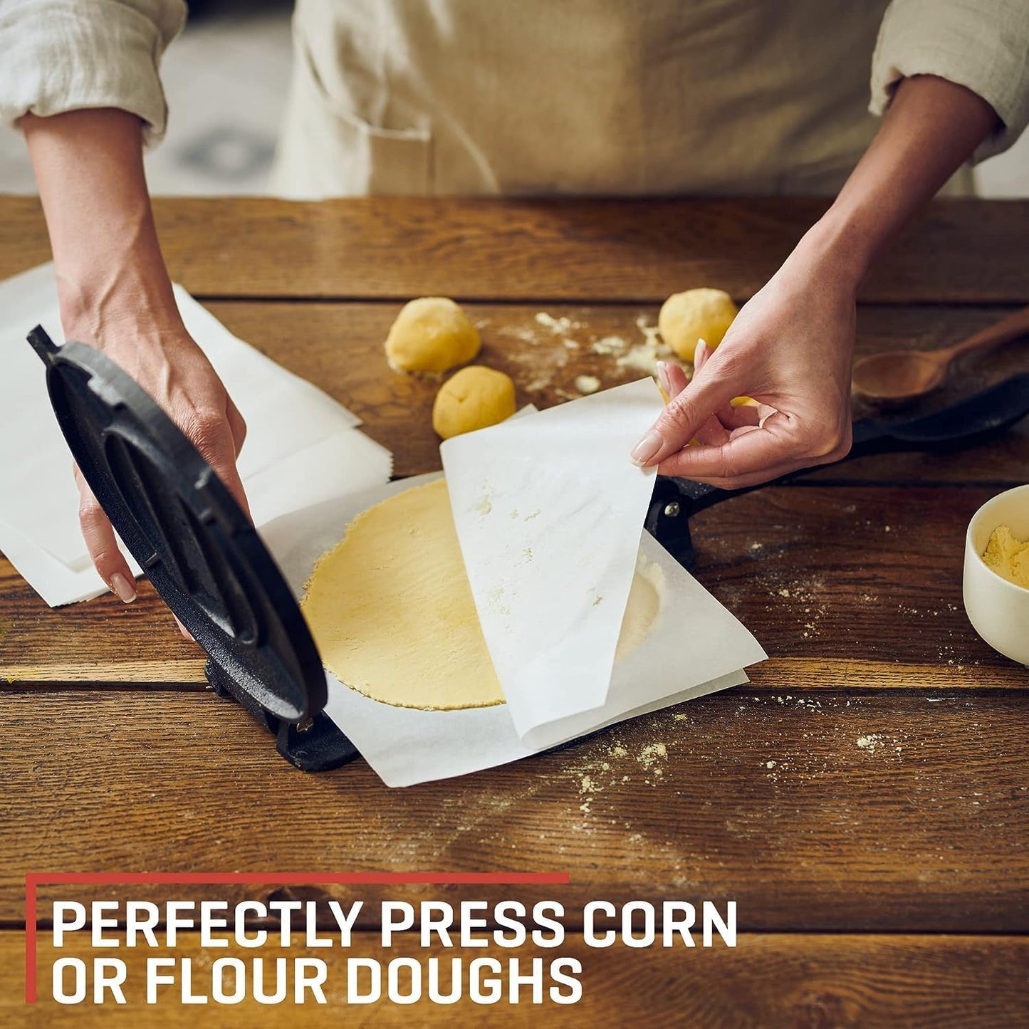 Tortilla Presse mit 100 Blatt Backpapier, 25 CM