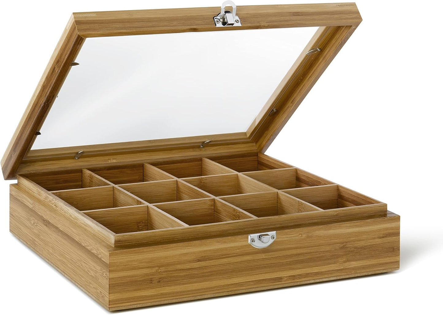 Teebeutelbox, Wooden Tea Box 12 Compartments Window