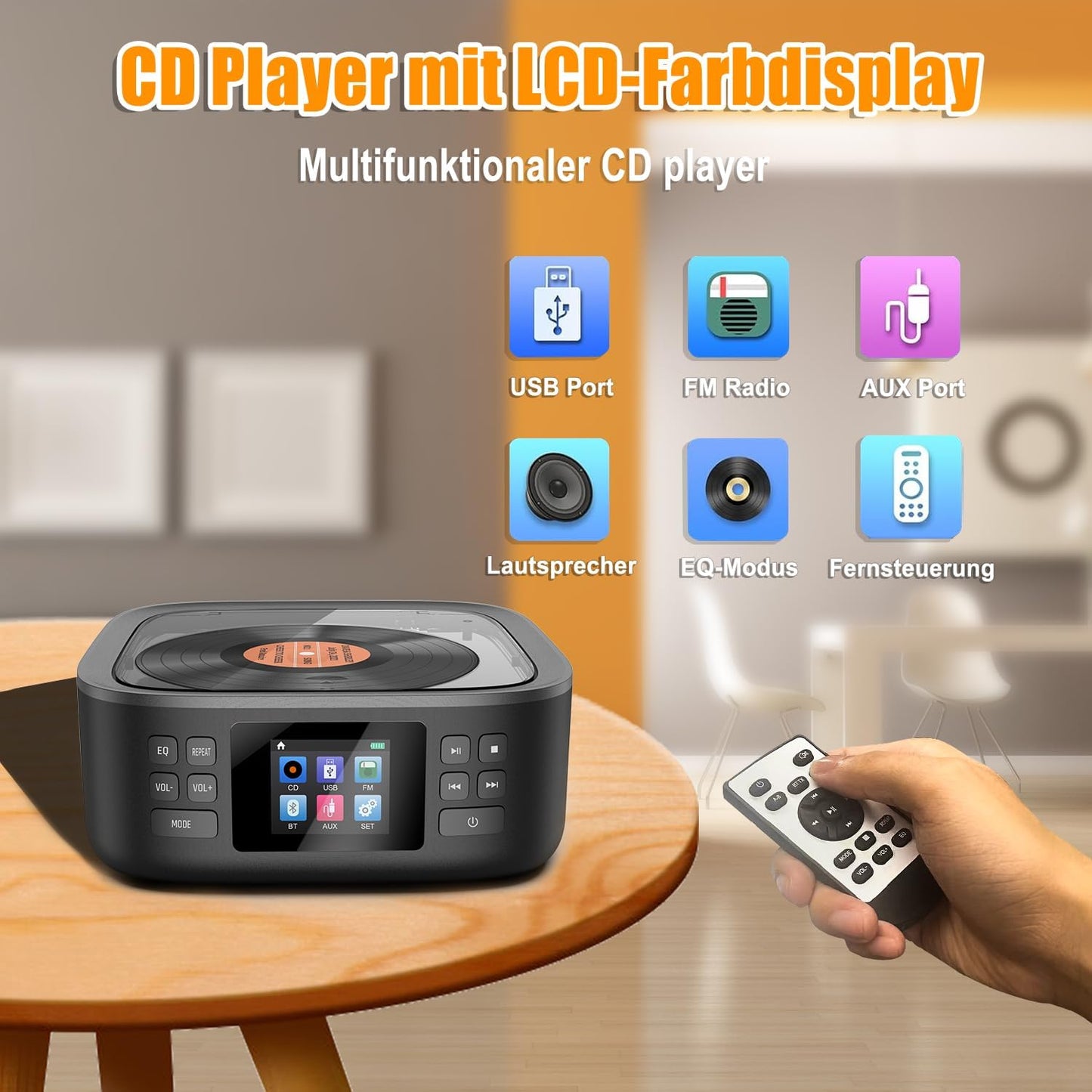 Tragbarer CD-Player mit Bluetooth, CD-HC030-Schwarz
