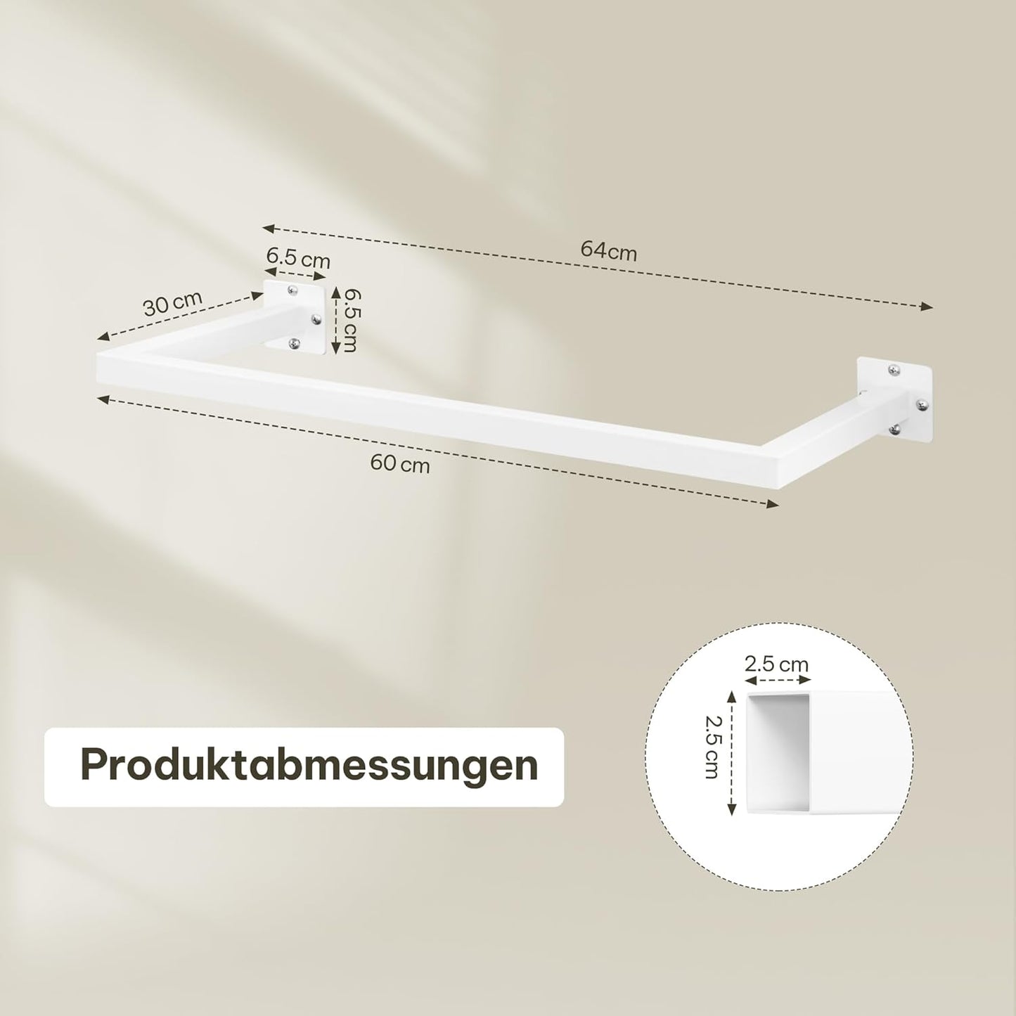 Kleiderstange zur Wandmontage, Weiss 64 cm