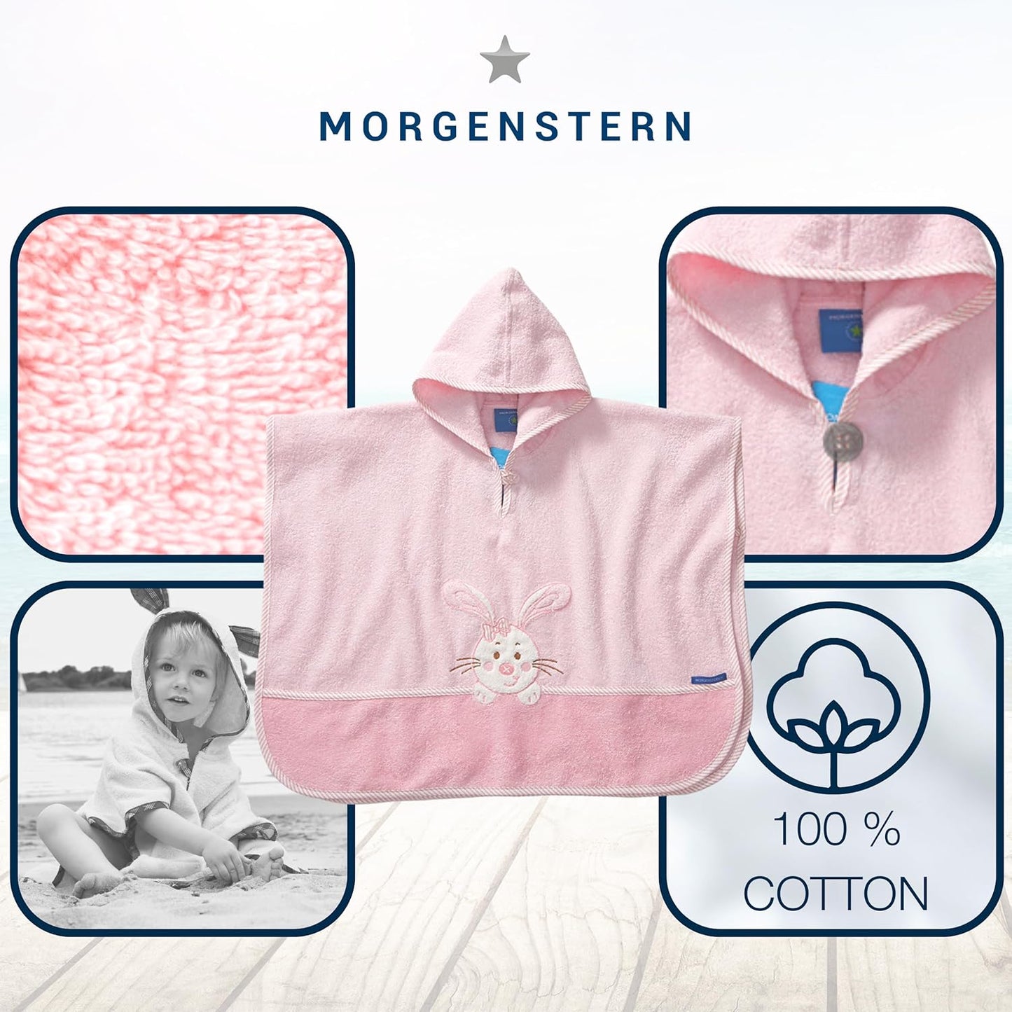 Badeponcho mit Kapuze für Kinder, 1-3 Jahre Rosa