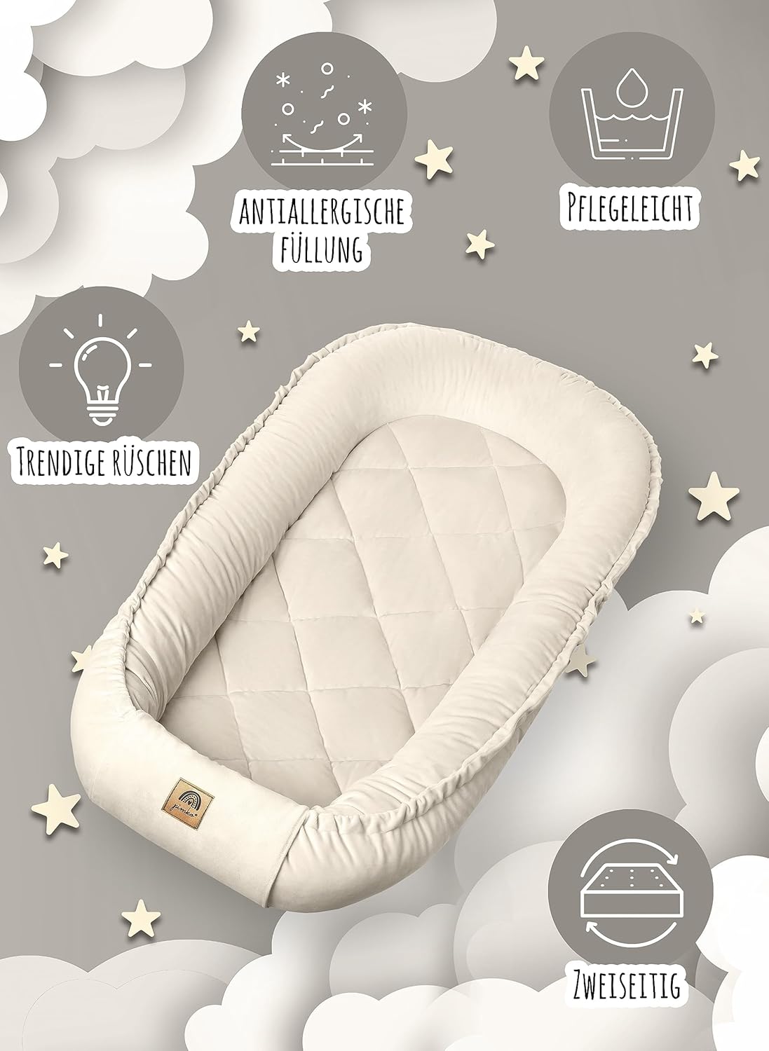 Multifunktionales Babynest, Beige mit Klappe