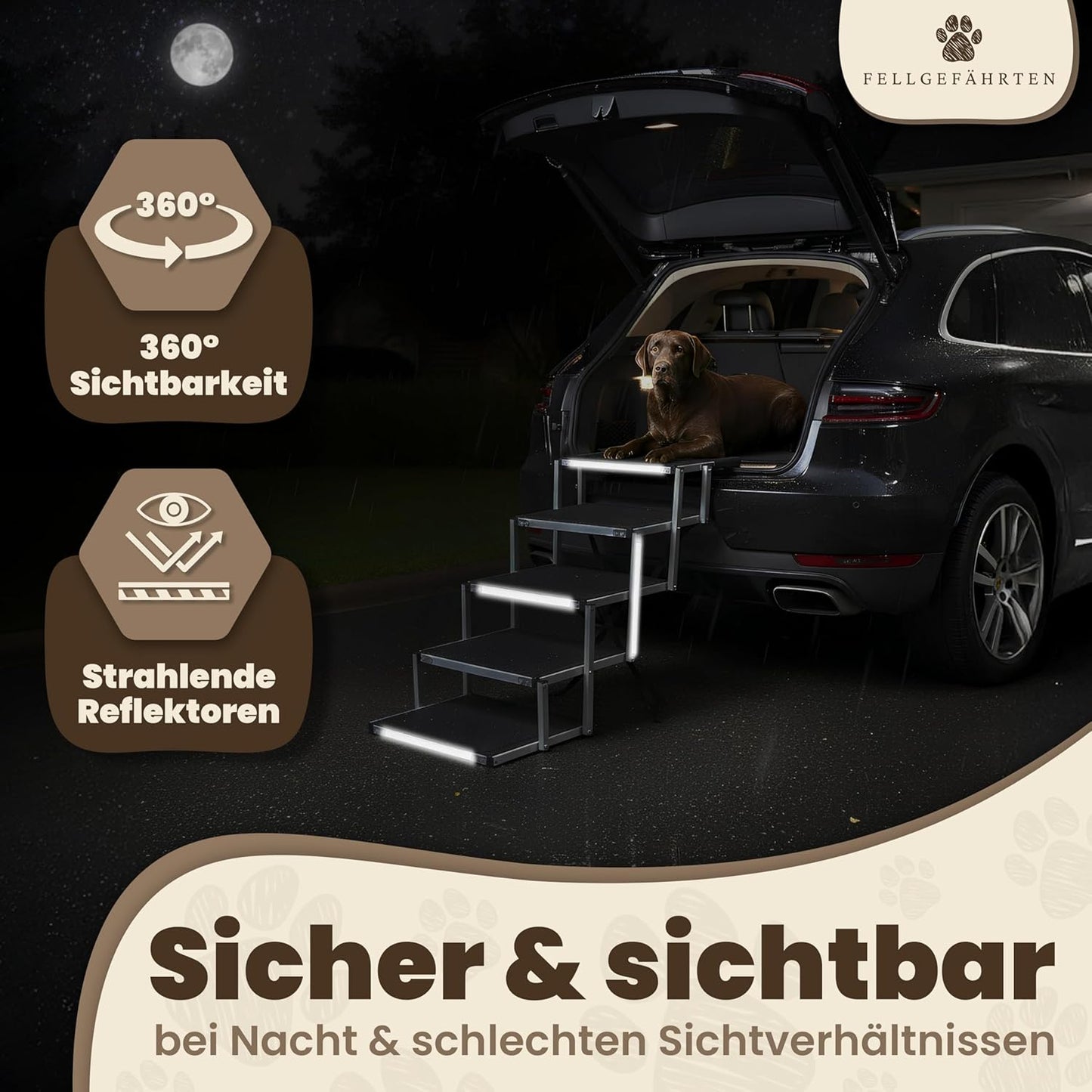 Klappbare Hundetreppe & Hunderampe mit Reflektoren, 5 Stufen
