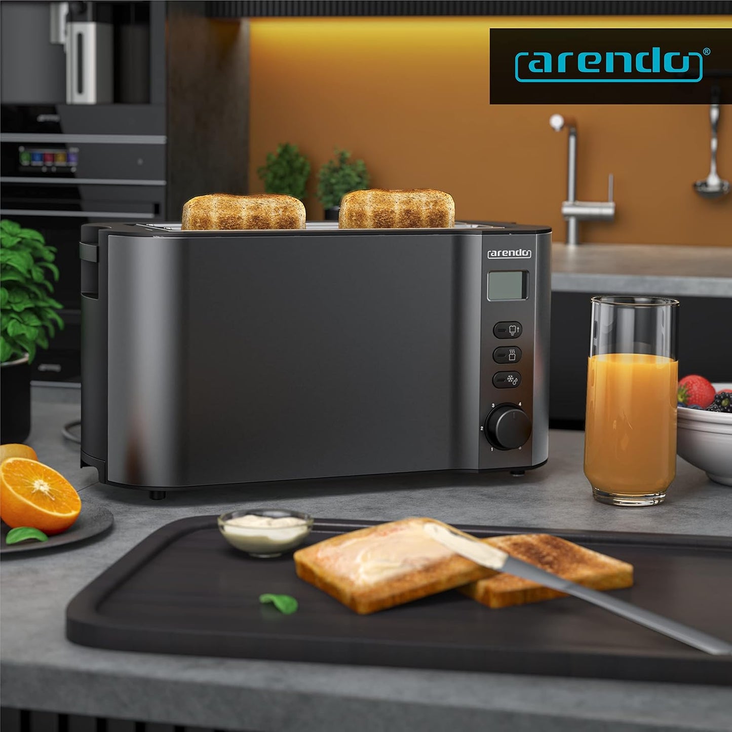 Langschlitztoaster Manha mit Brötchenhalter und 6 Bräunungsstufen, A: Cool Grey