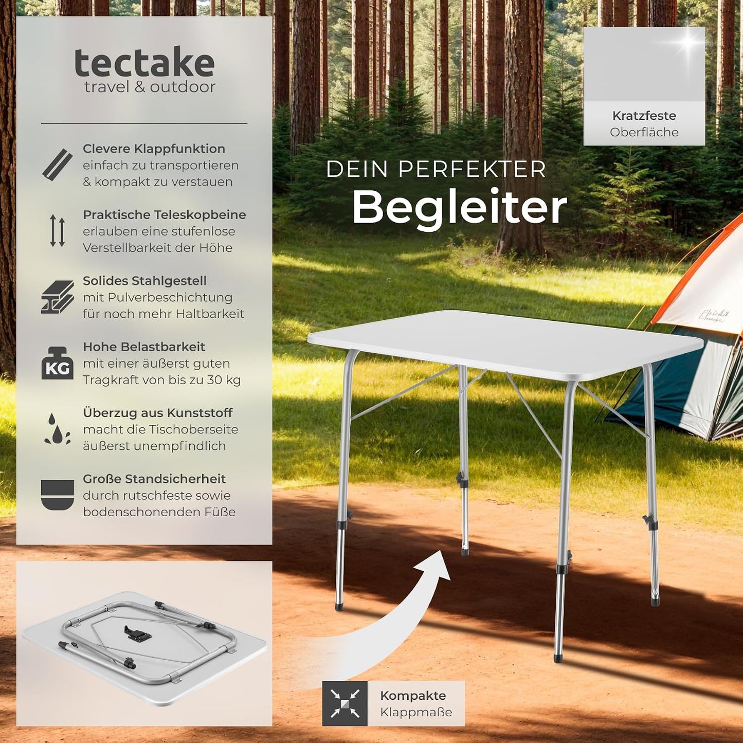 Klappbarer Campingtisch, 80x60x68cm (Model 402173)