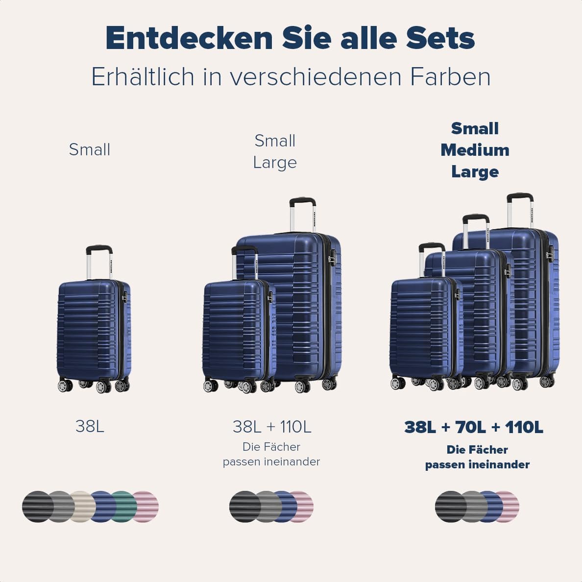 Hartschalen-Kofferset (3-teilig), Small + Medium + Large Dunkelblau