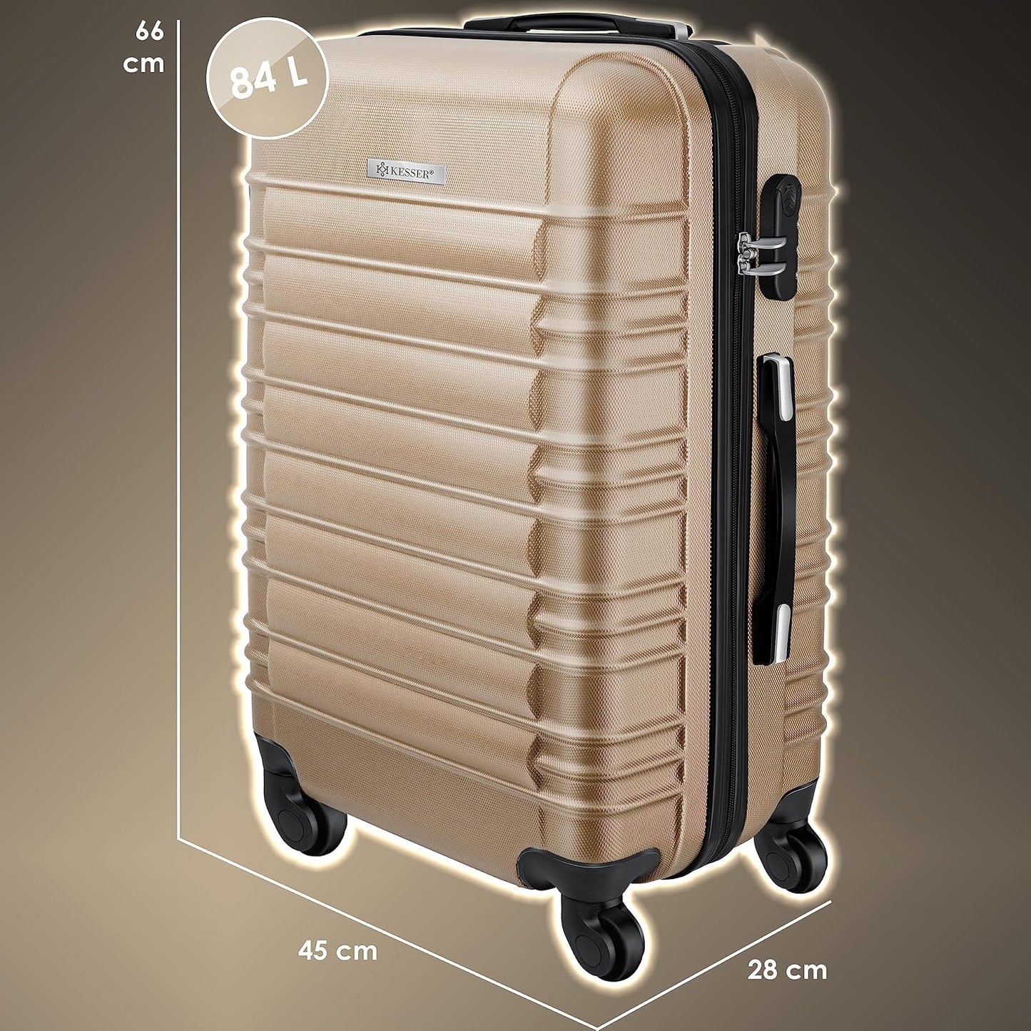 Hartschalenkoffer mit Kofferwaage und Gepäckanhänger, 66cm - 84L / Champagne