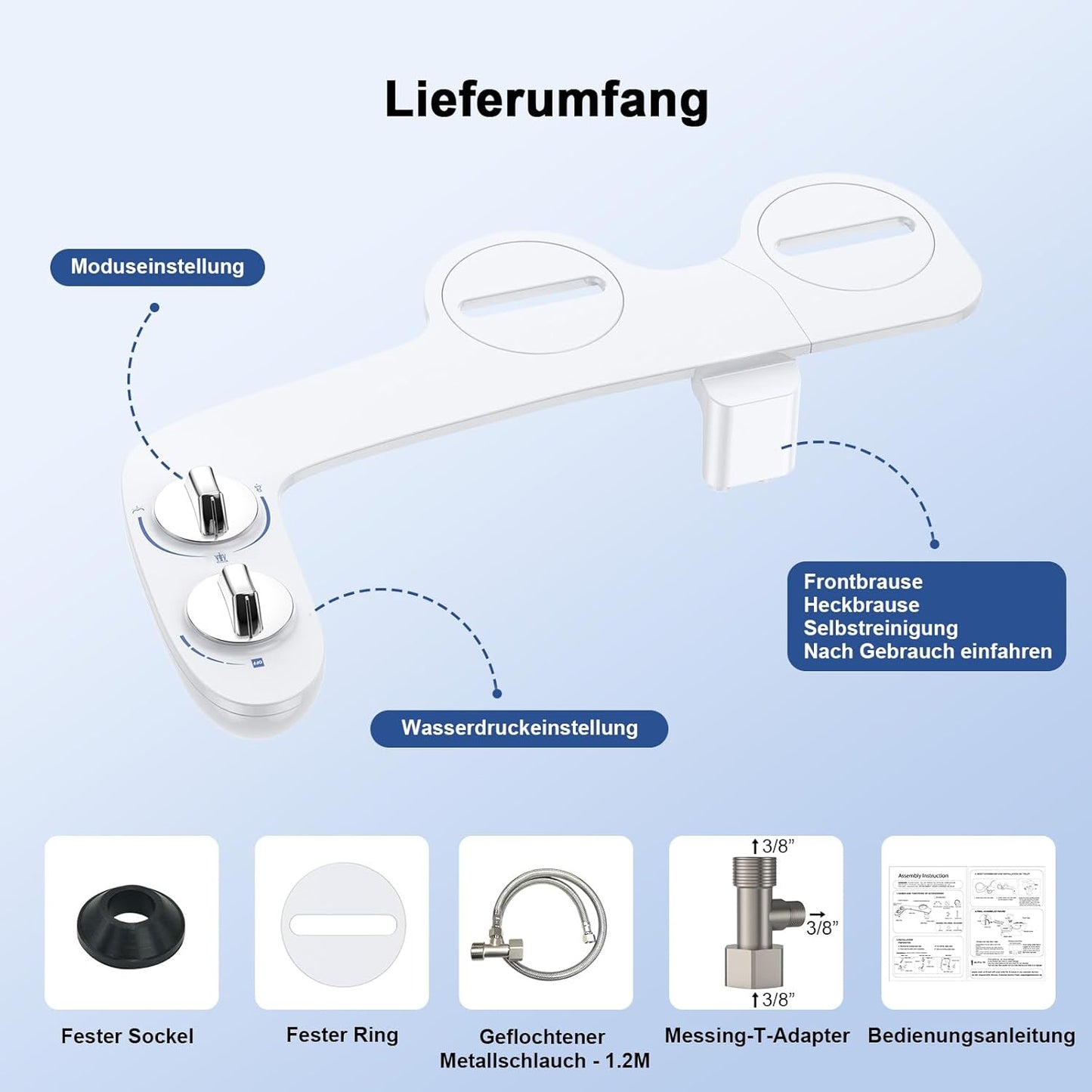 Bidet-Aufsatz mit selbstreinigender Doppeldüse, Doppelrad Bidet