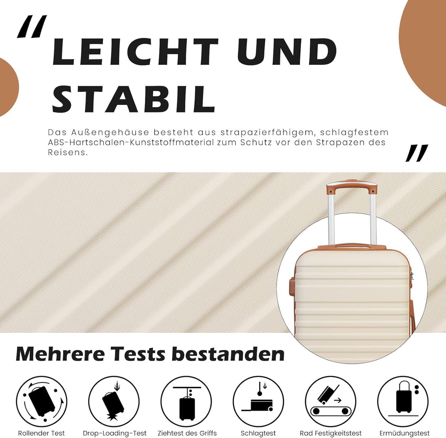 3-teiliges Hartschalenkoffer-Set mit TSA-Schloss, Weiss/Braun Grosser Koffer-Set 3tlg