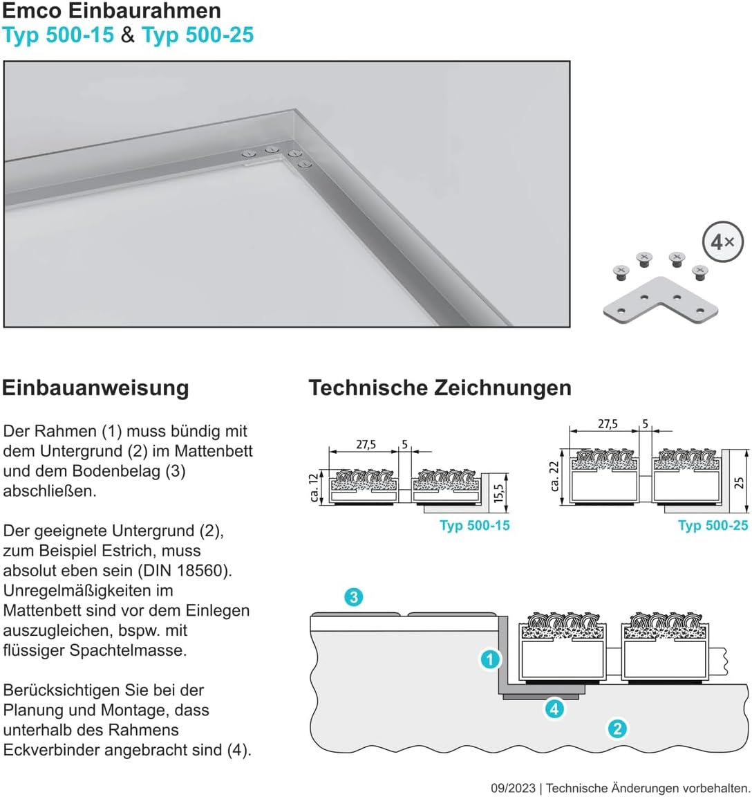 Einbaurahmen für Fussmatte (1000 x 500 mm), 1000 x 500 mm
