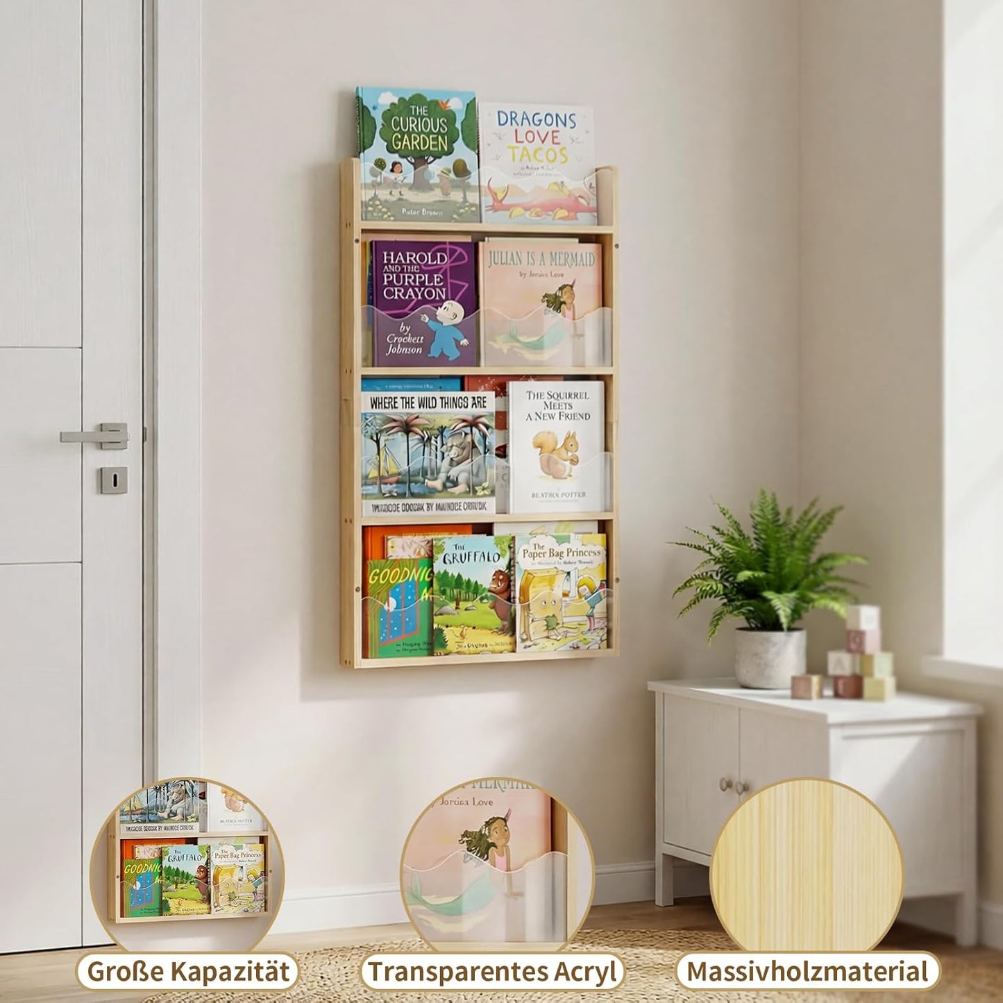 Kinder Bücherregal zur Wandmontage (4 Ebenen)