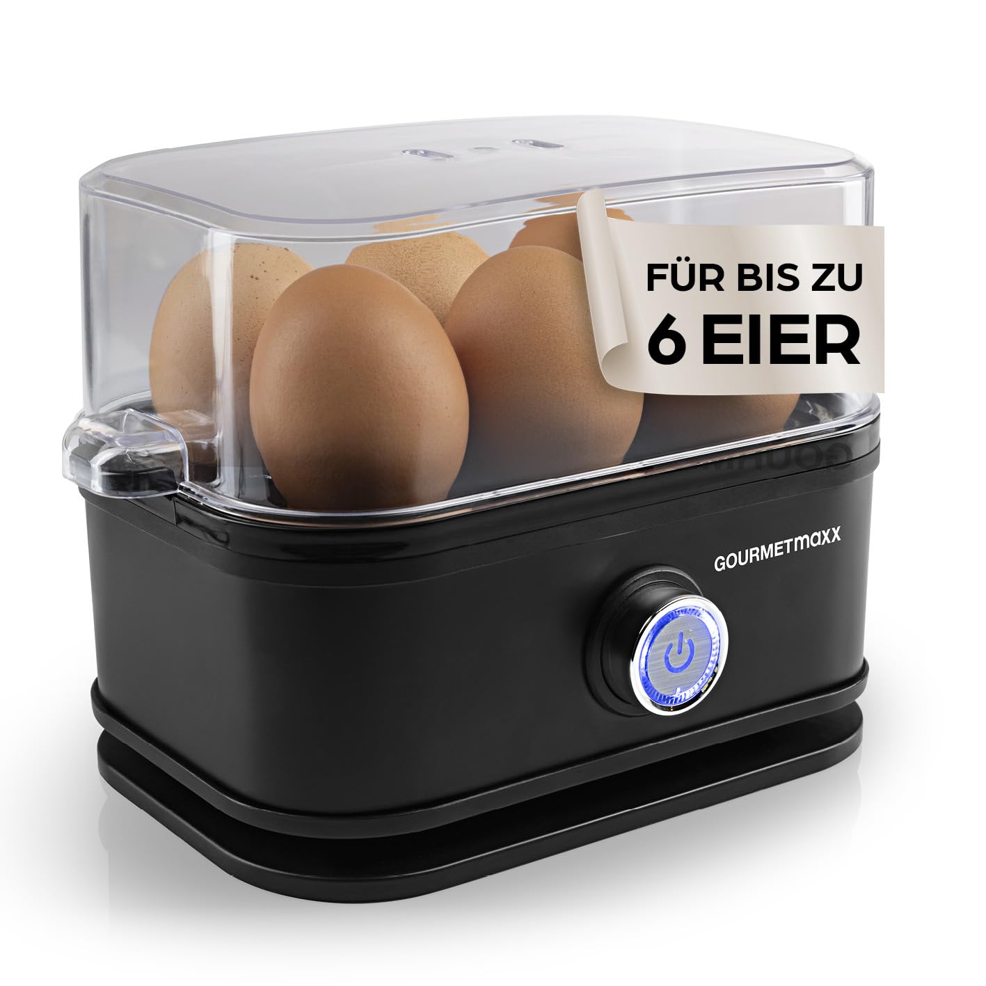 Eierkocher für 6 Eier mit Härtegradeinstellung, 6 Eier Schwarz