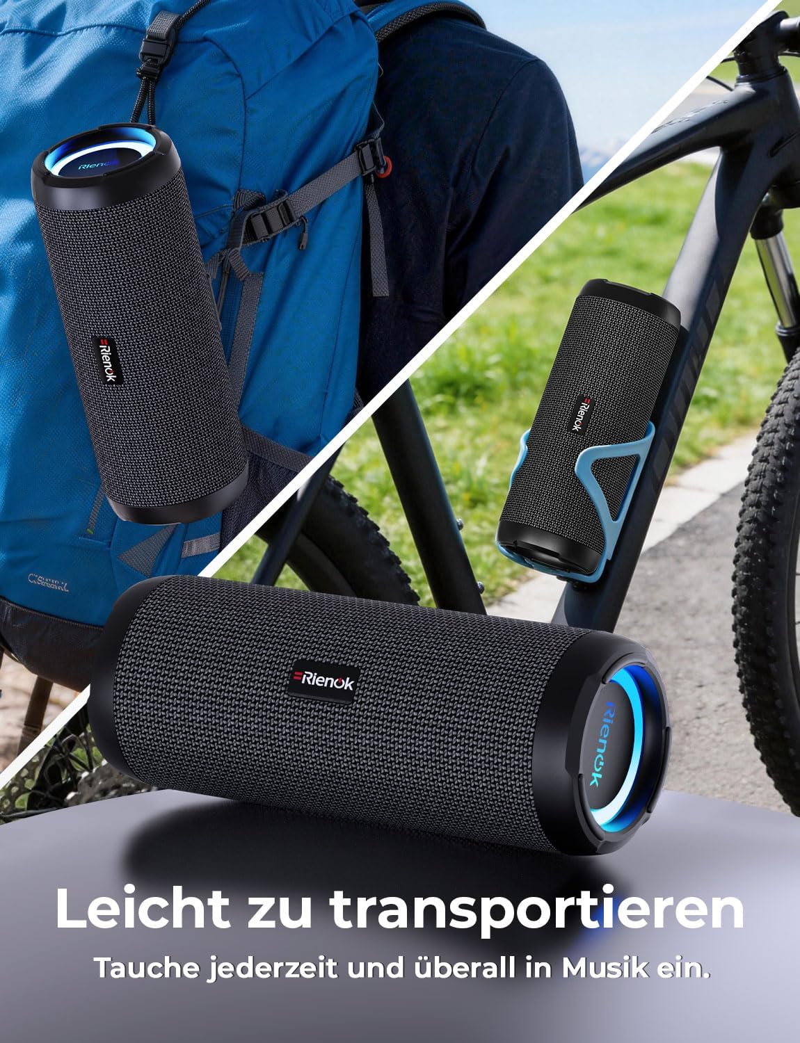 Bluetooth-Lautsprecher mit RGB-Beleuchtung, Schwarz 40W 3,600mAH