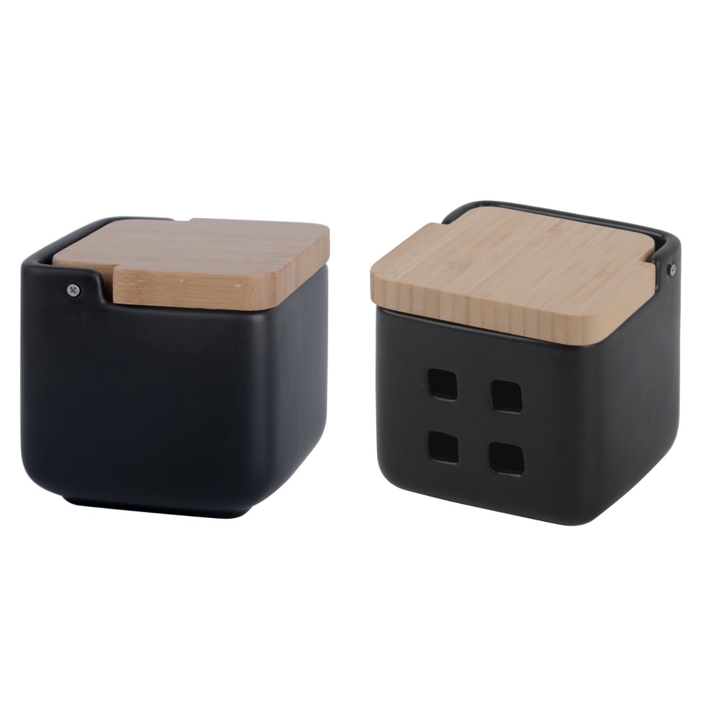 Küchenzubehör-Set mit Salzstreuer & Knoblauchdose, Set 2, Schwarz