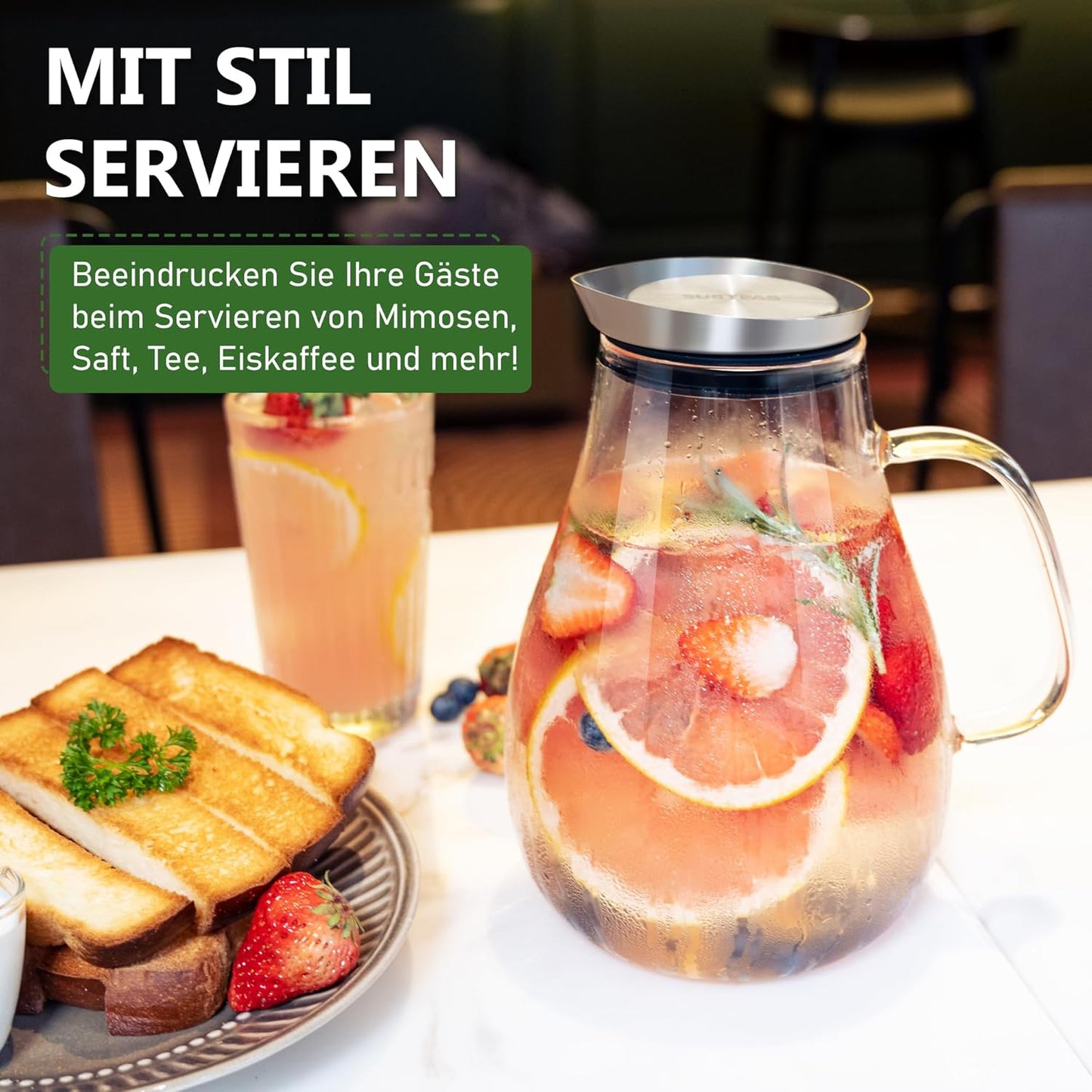 Karaffe mit Deckel und Auslauf, 2 L