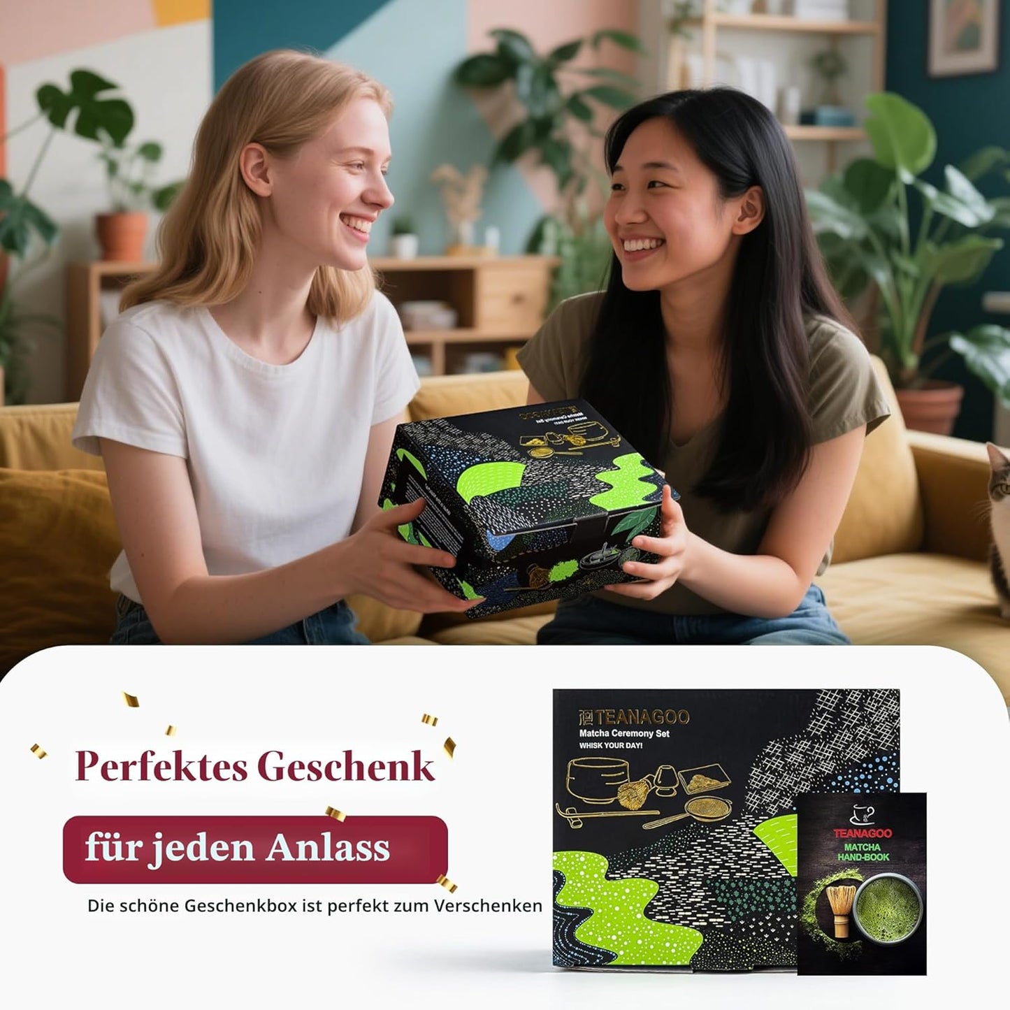 Matcha-Set mit Schneebesen und Tablett, Schüssel mit Ausgiesser Hellgrau