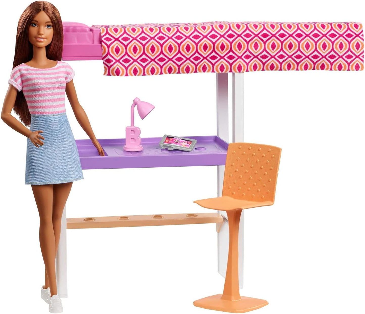 Deluxe-Set Möbel Hochbett mit Schreibtisch & Puppe, Hochbett mit Schreibtisch
