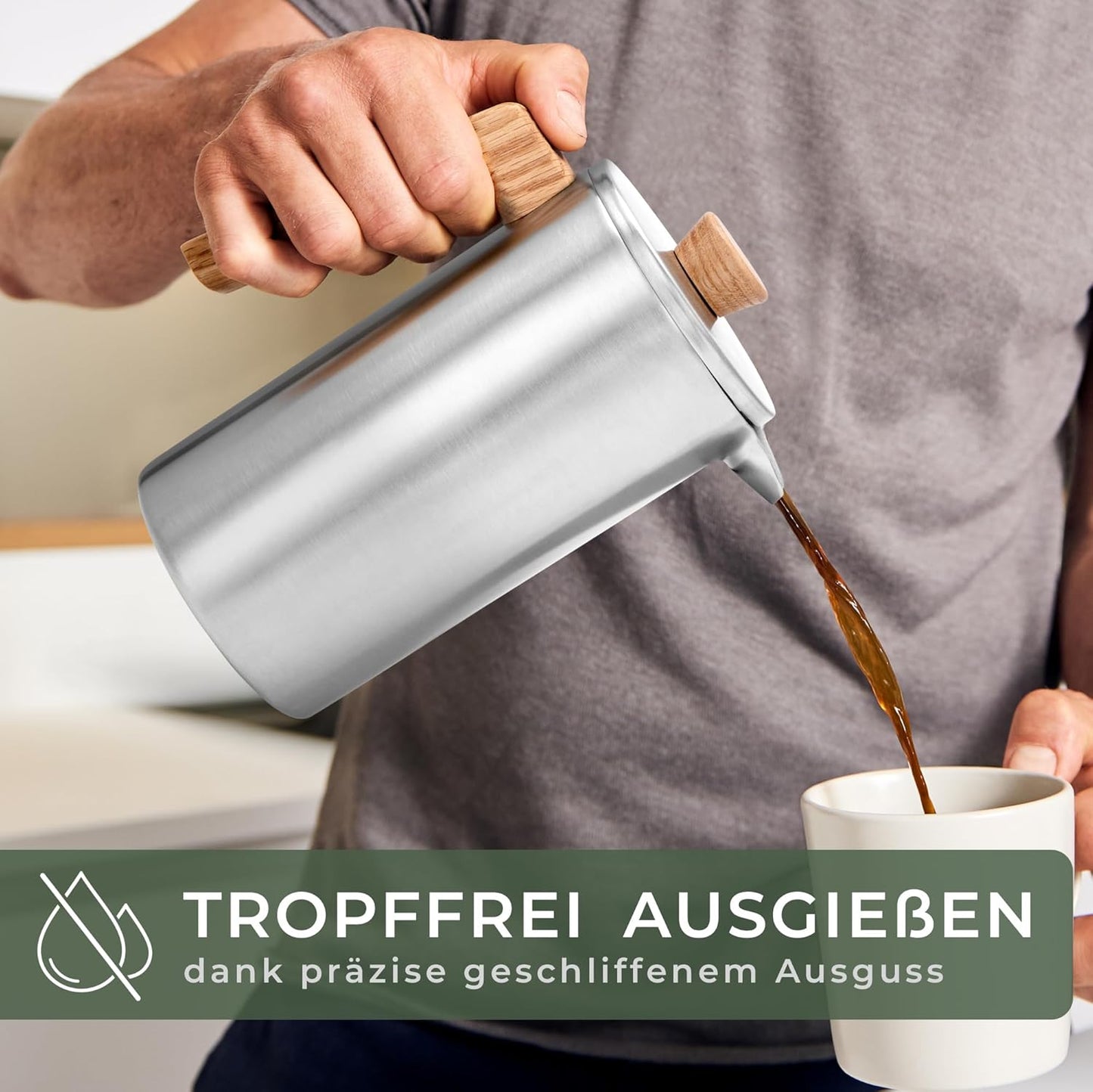 French Press Kaffeebereiter aus Edelstahl (1L), French Press 1L