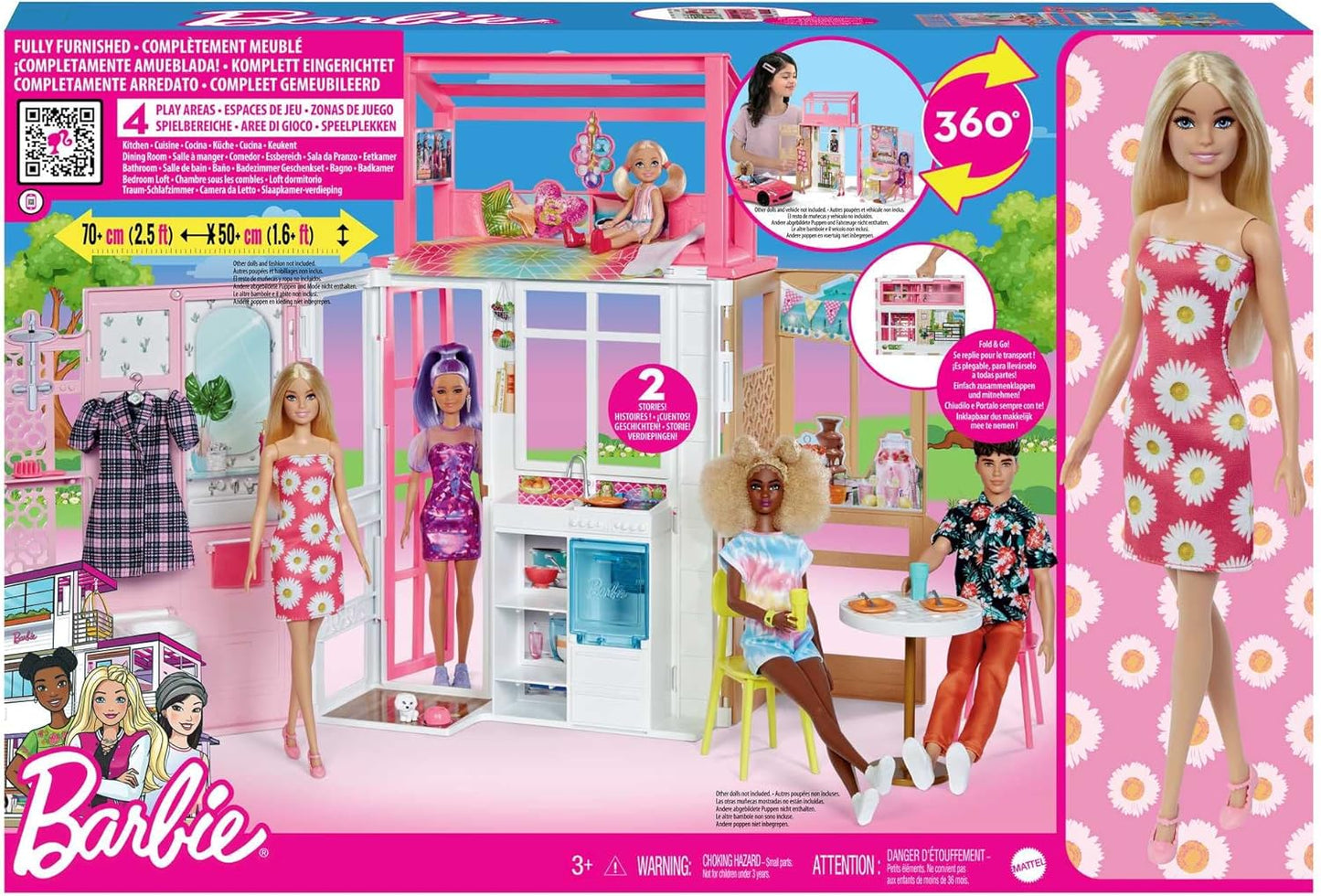 Puppenhaus mit drehbaren und klappbaren Spielbereichen, Barbie-Puppenhaus