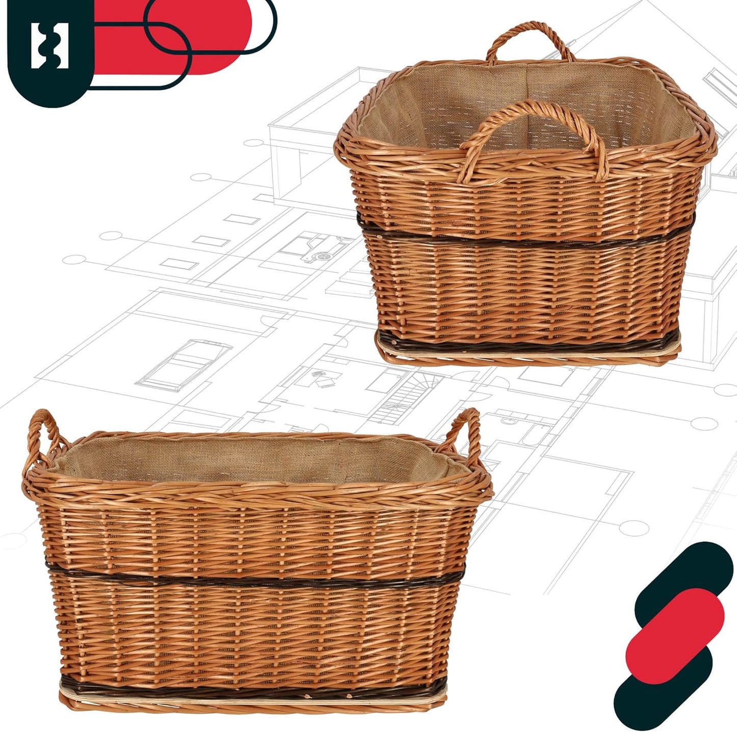 Weidenkorb für Brennholz, 60x50 cm, Zweifarbig 60x50 cm