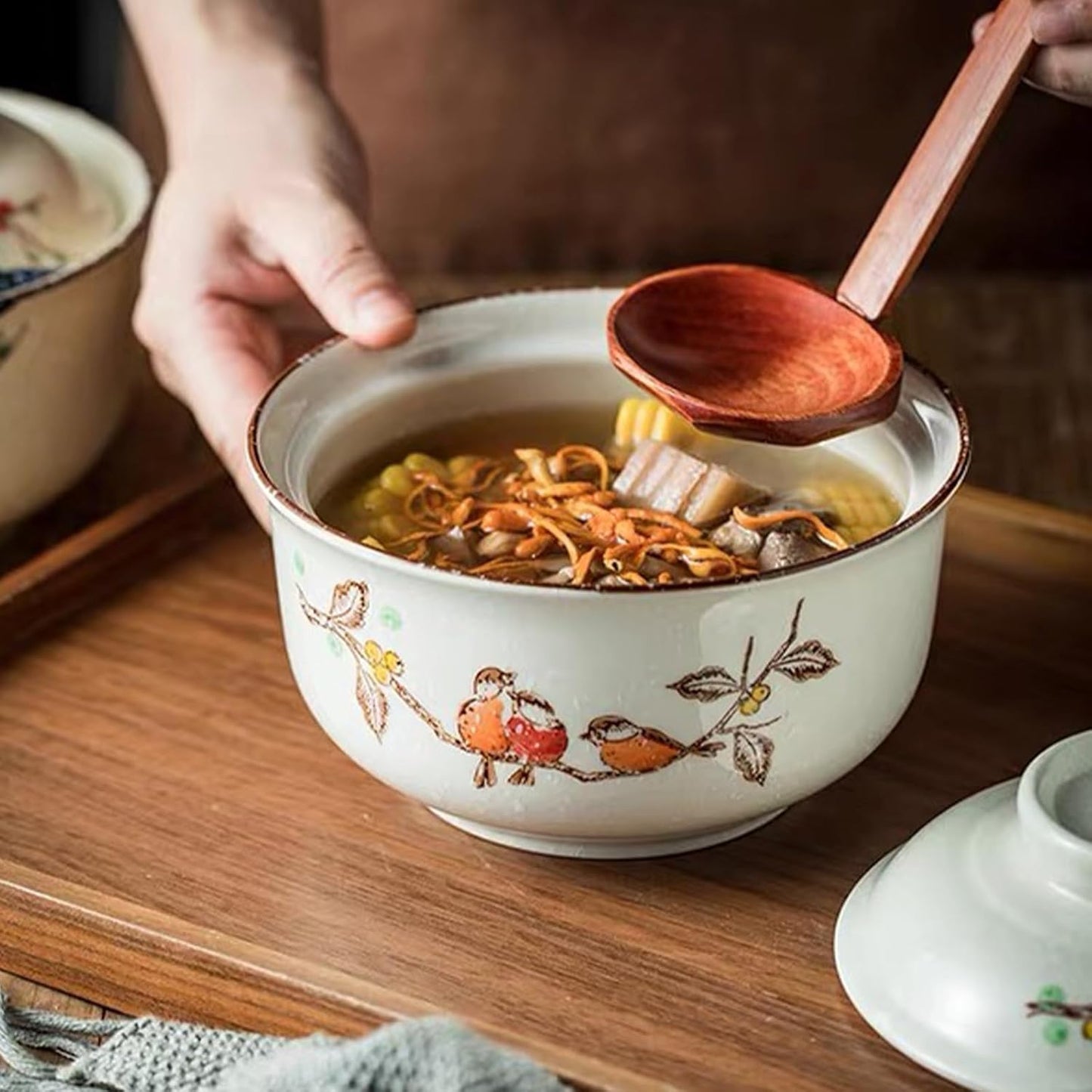 Keramik Ramen Bowl Set mit Deckel (800ml), Style D