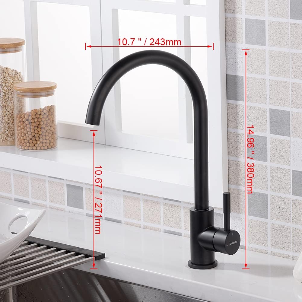 Wassersparende Küchenarmatur mit 360° Drehung, Schwarz