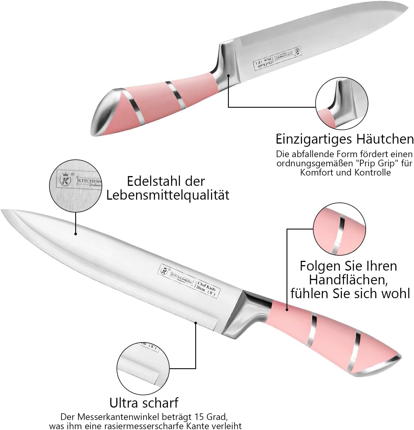 9-teiliges Messerset mit Messerblock und Schärfer, Rosa