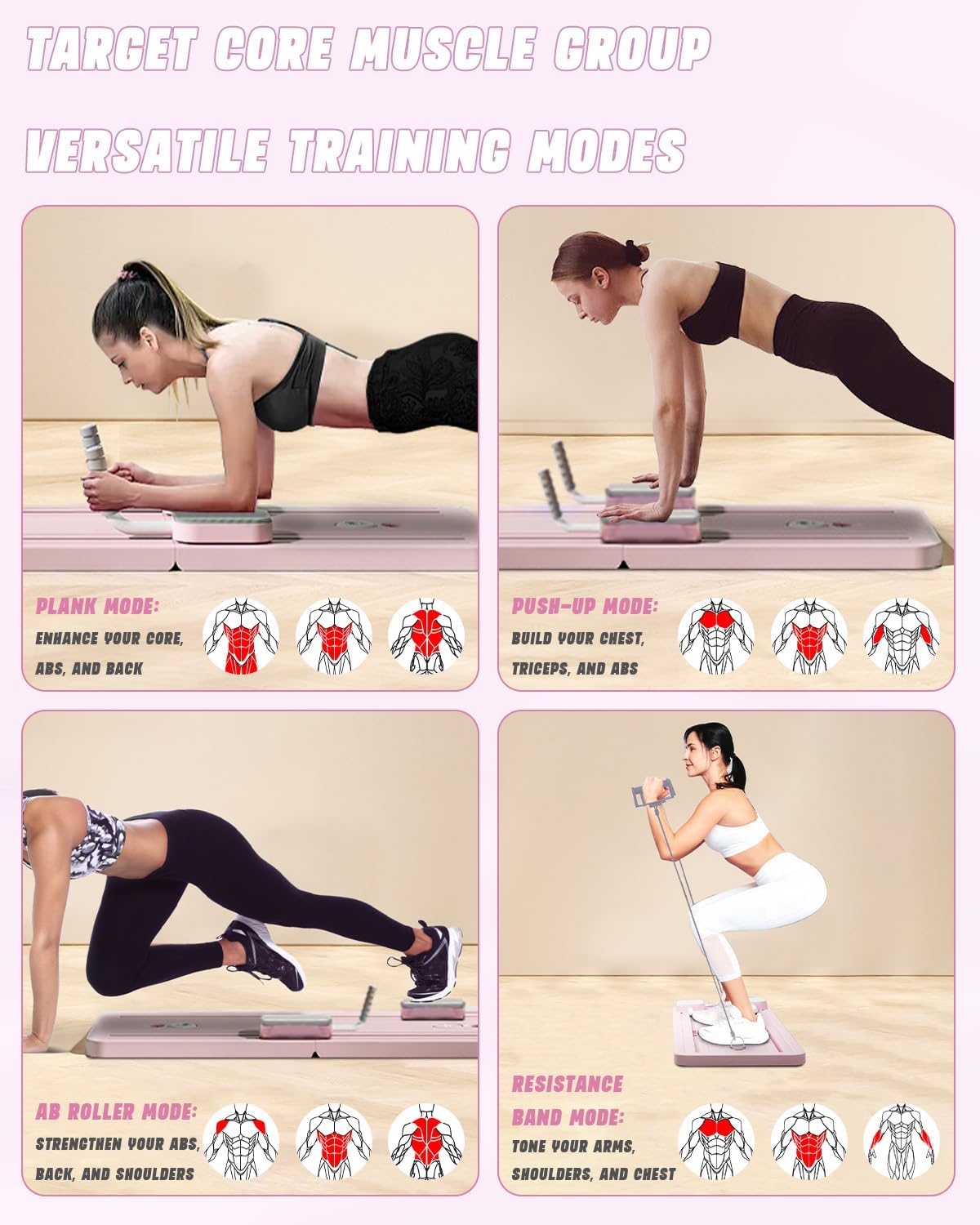 Faltbares Pilates- und Bauchtrainer-Set, Rosa