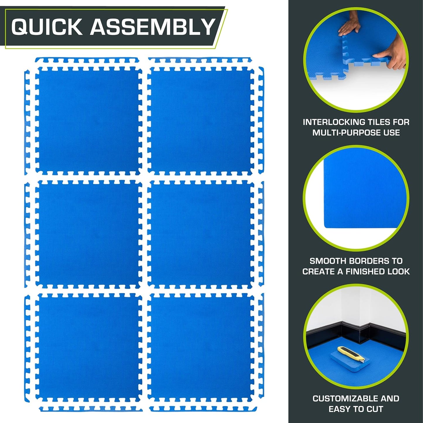 Puzzle-Übungsmatte aus Eva-Schaumstoff, Blue - 3/4 Inch - 24 Sq Ft - 6 Tiles
