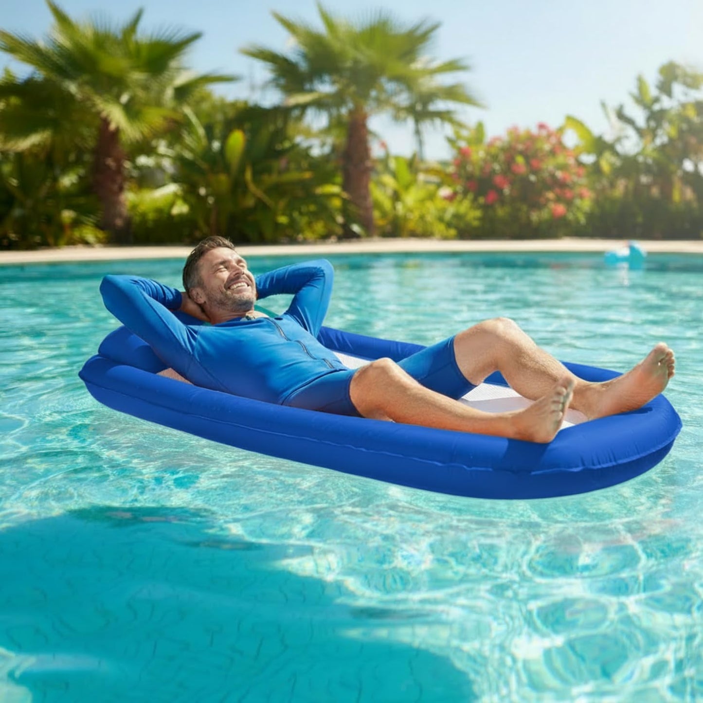 Aufblasbare Wasserhängematte mit Netz, Blau