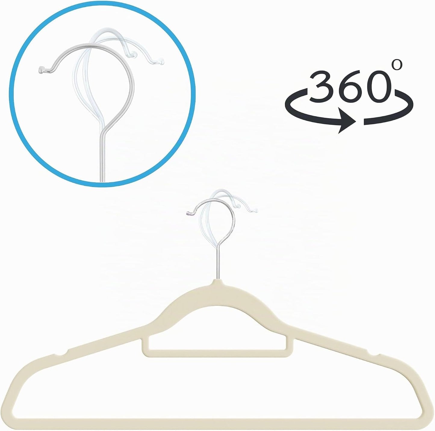 Samt-Kleiderbügel Set mit 360° Haken (100 Stück), Beige 100