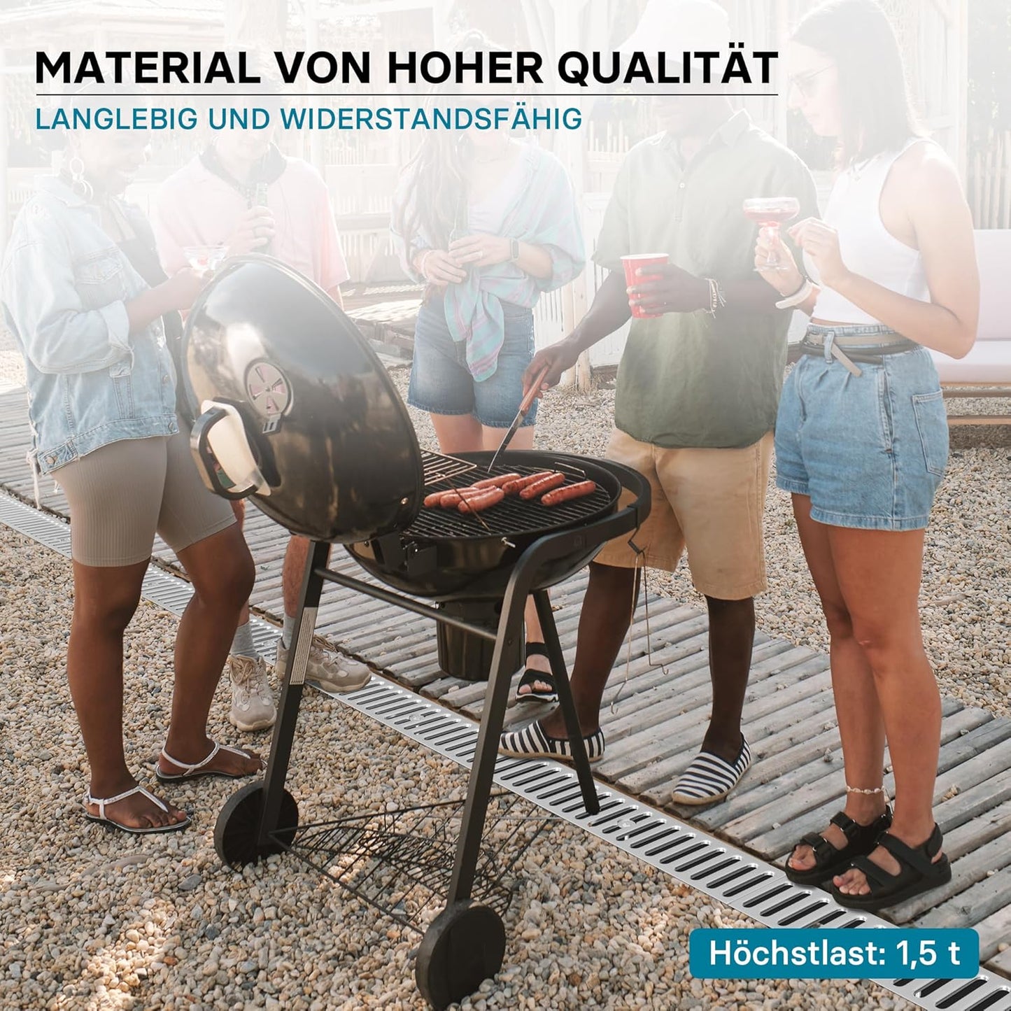 Entwässerungsrinne mit Abdeckrost, Verzinkt 1m, 1,5 t