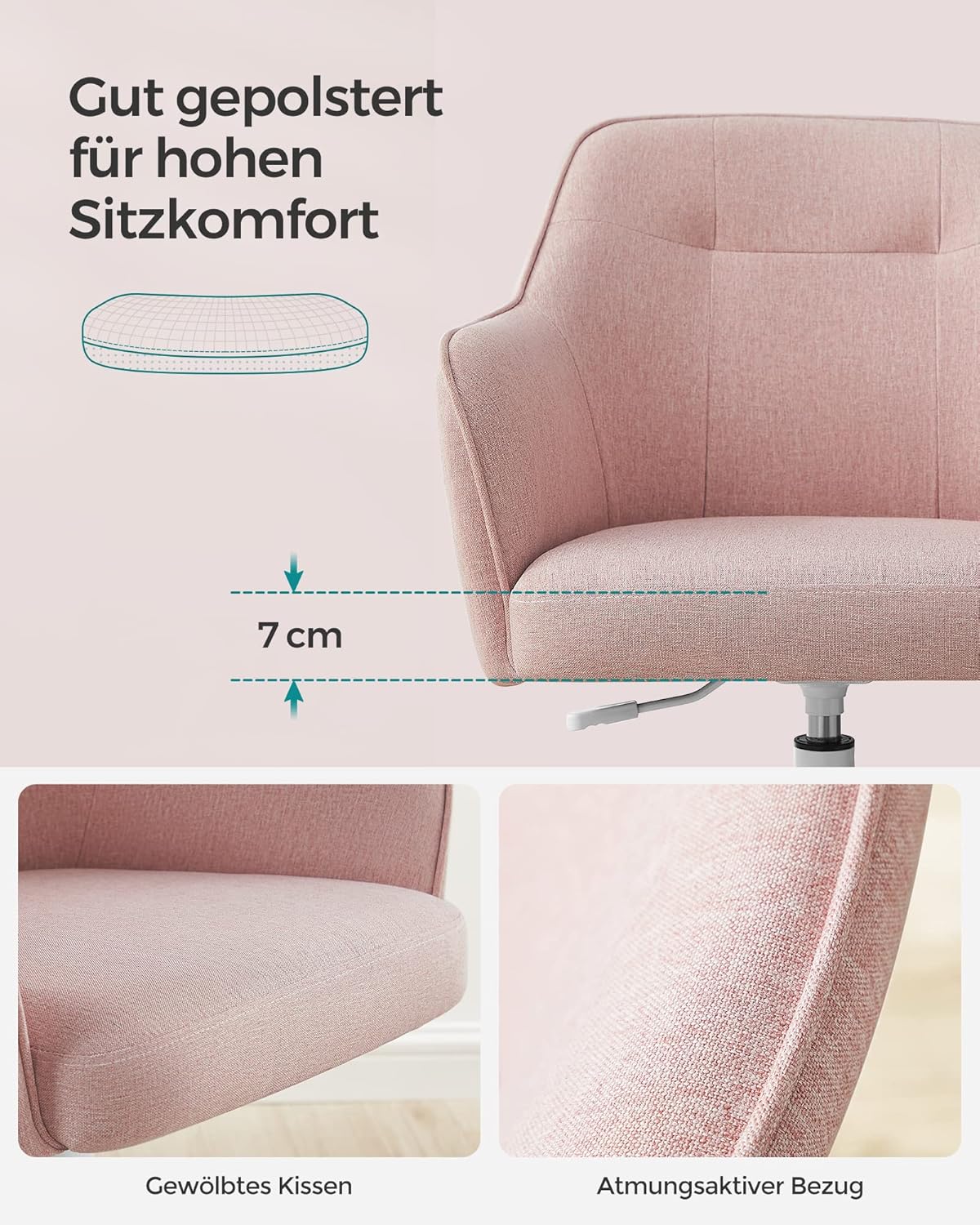 Drehbarer Homeoffice Stuhl, Baumwollmischung Rosa