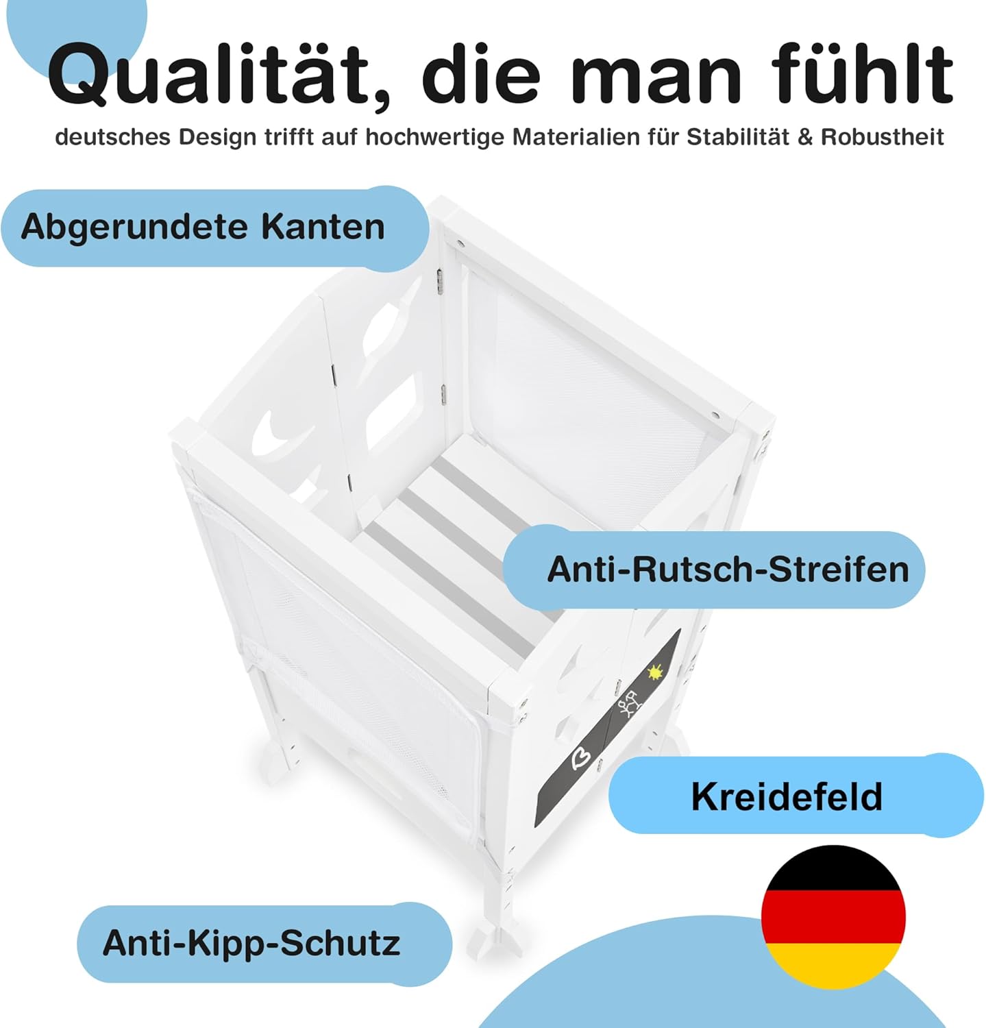 Lernturm klappbar mit Sicherheitsnetz, Weiß