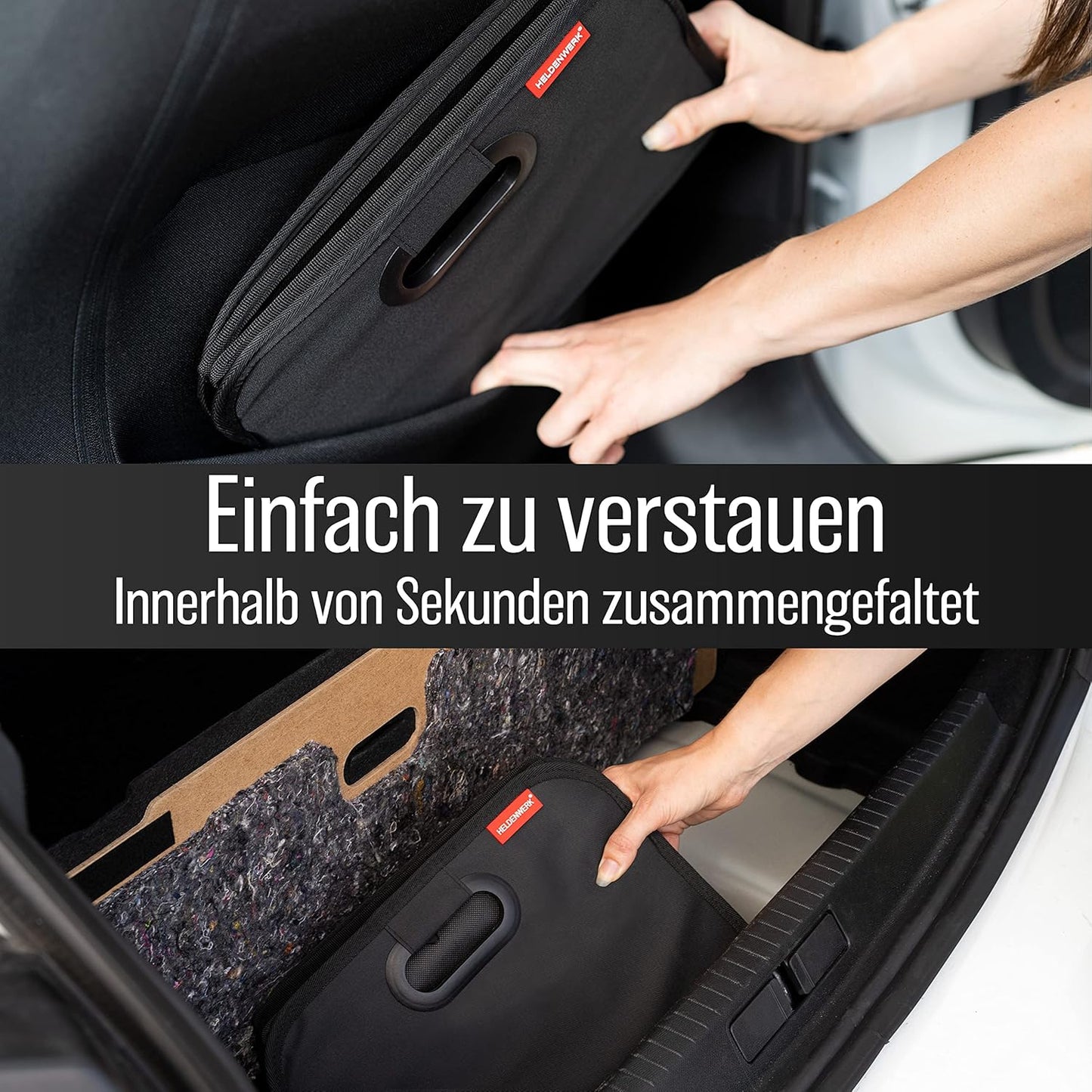 Faltbare Kofferraumtasche mit Anti-Rutsch-Klett, Schwarz