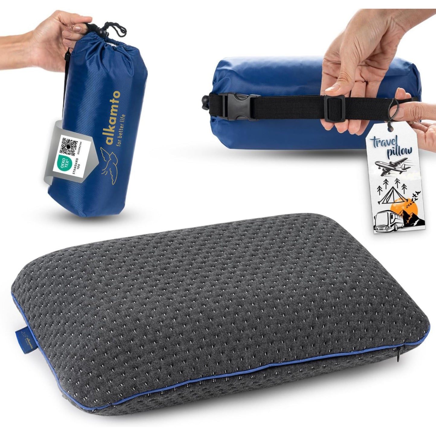 Ergonomisches Memory-Schaum-Reisekissen 40x25x10 cm, Grau 40x25x10 cm