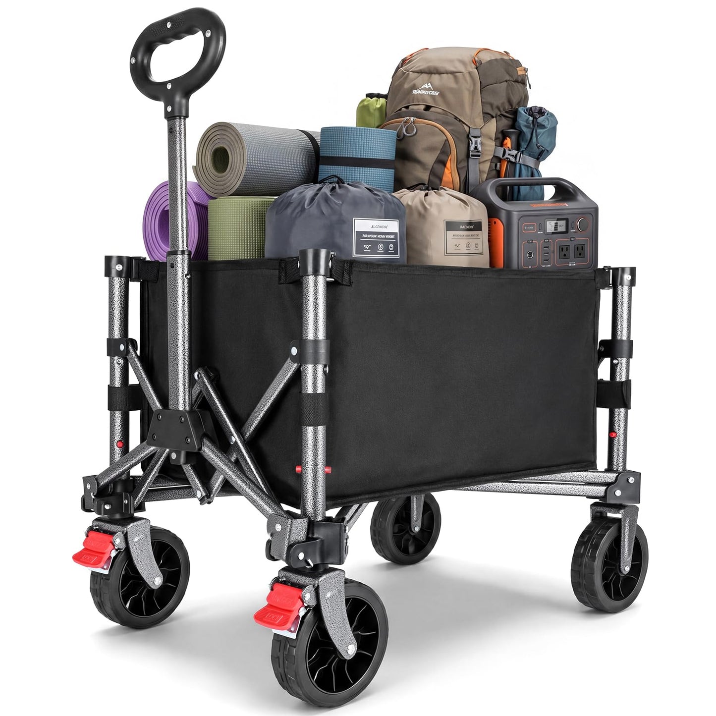 Faltbarer Bollerwagen mit verstellbarem Griff 70L, Tiefschwarz 70L