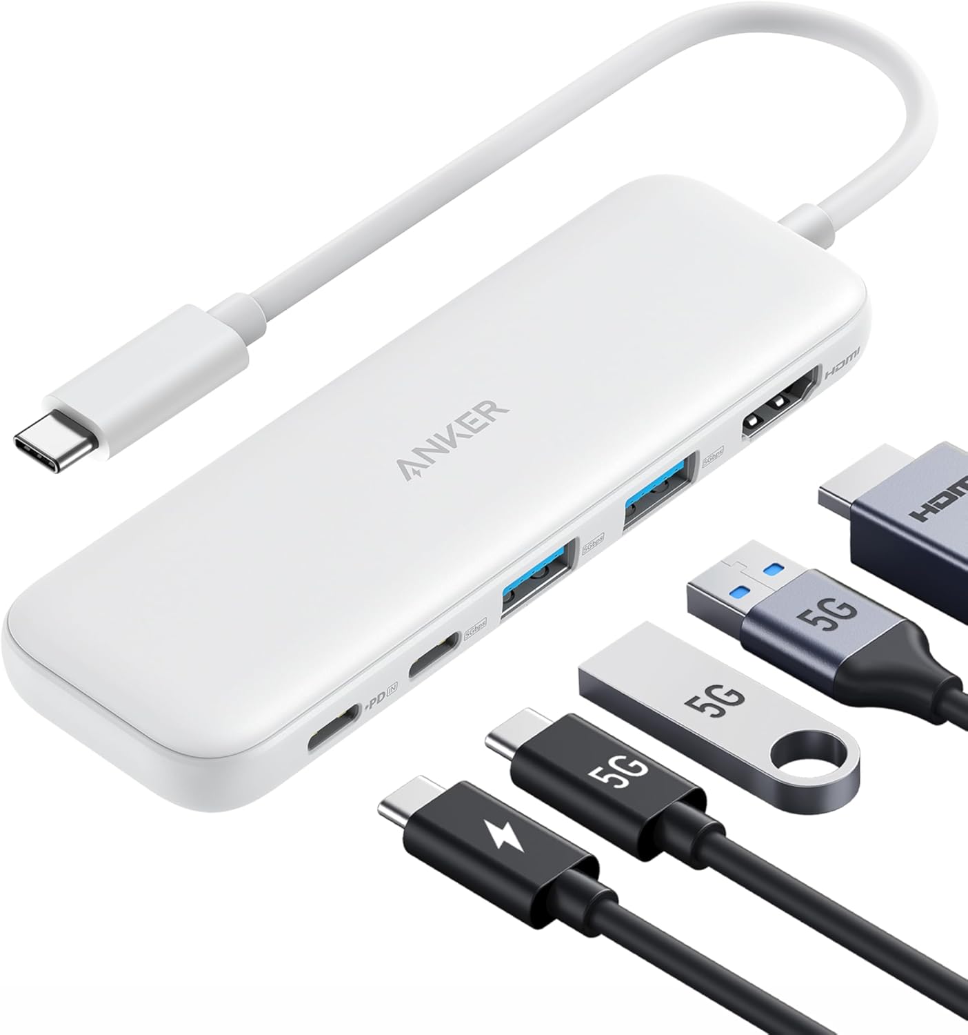 USB-C Hub mit 4K HDMI und 5Gbps Datenanschluss, Weiß