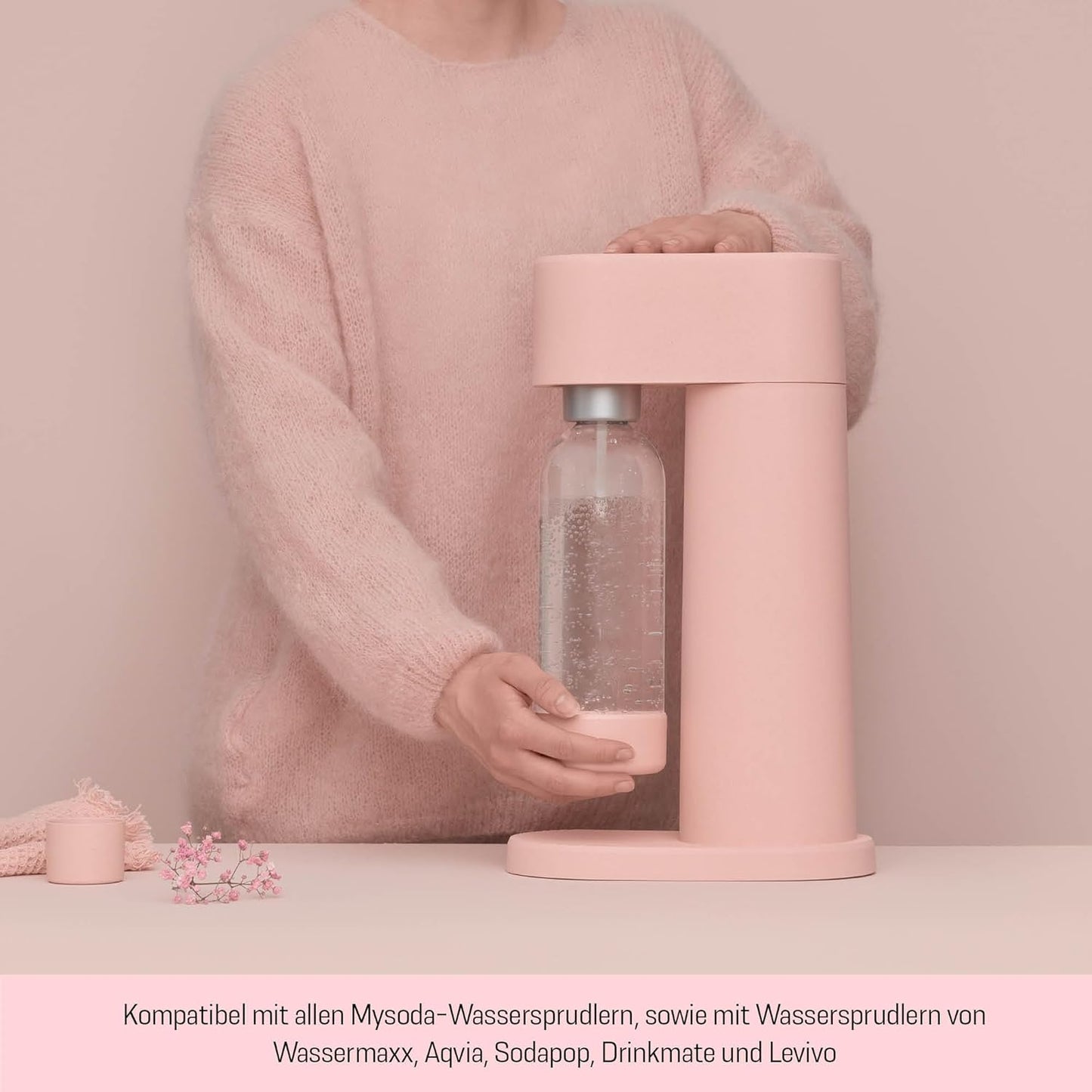 Wasserflasche für Mysoda, Wassermaxx, Aqvia, Drinkmate und Levivo Wassersprudler (2 Stück), Rosa 1000 ml